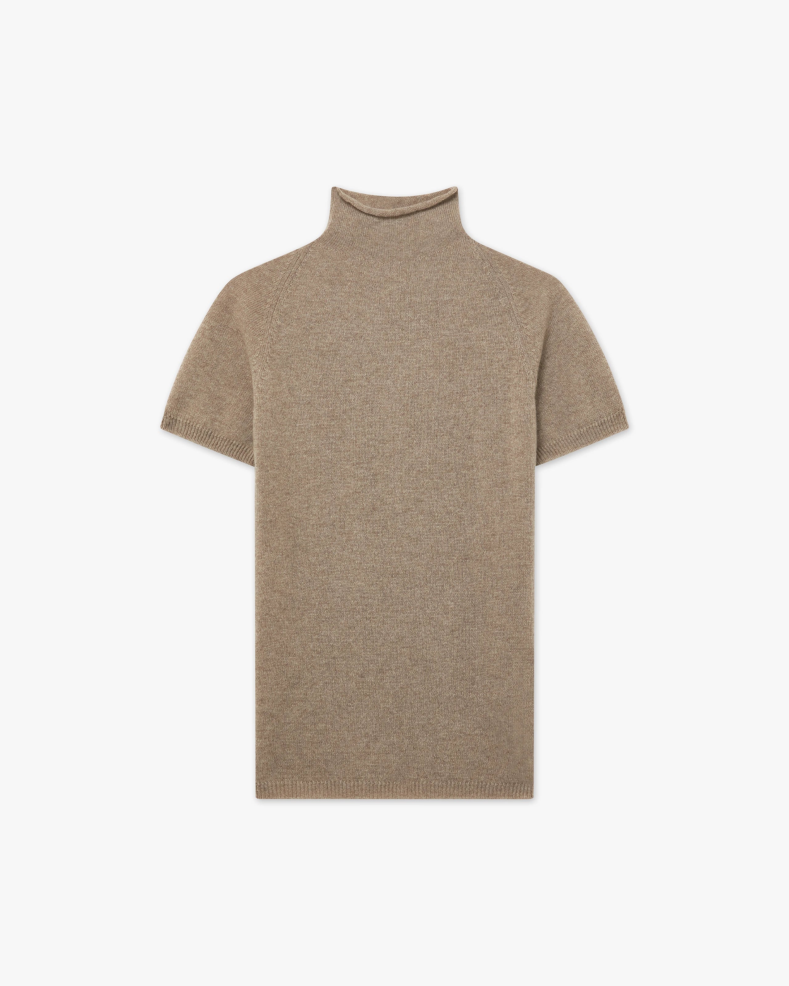Piuma Mock Neck Tee - Taupe Cashmere