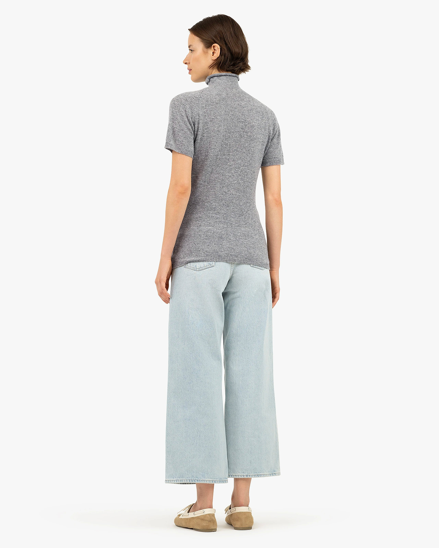 Piuma Mock Neck Tee - Medium Grey Cashmere