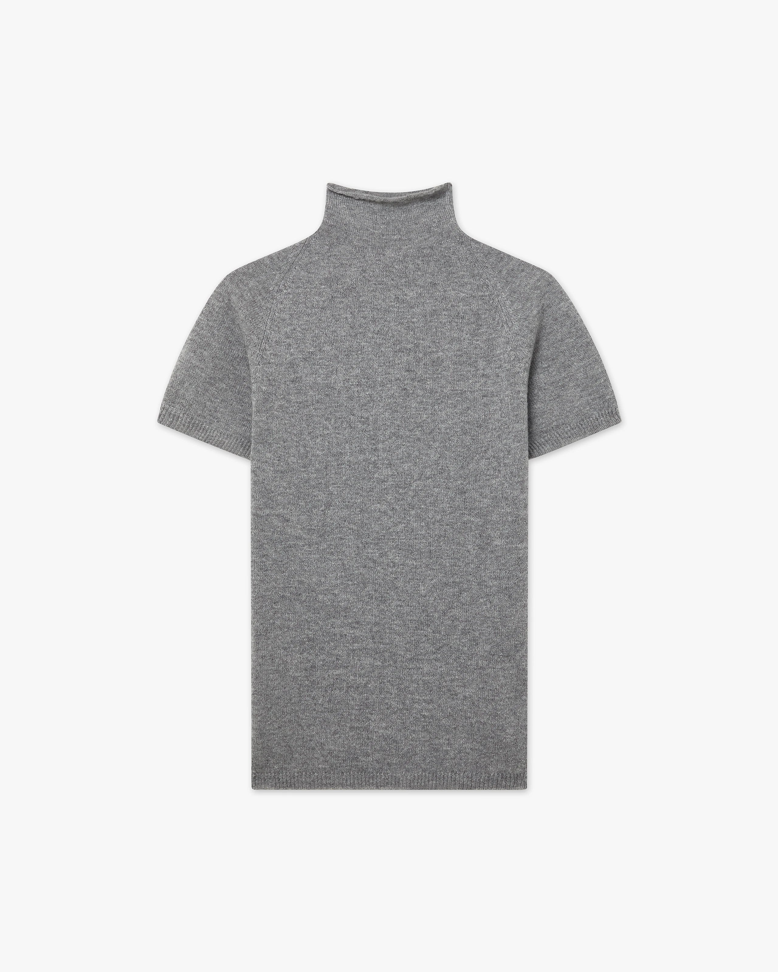 Piuma Mock Neck Tee - Medium Grey Cashmere