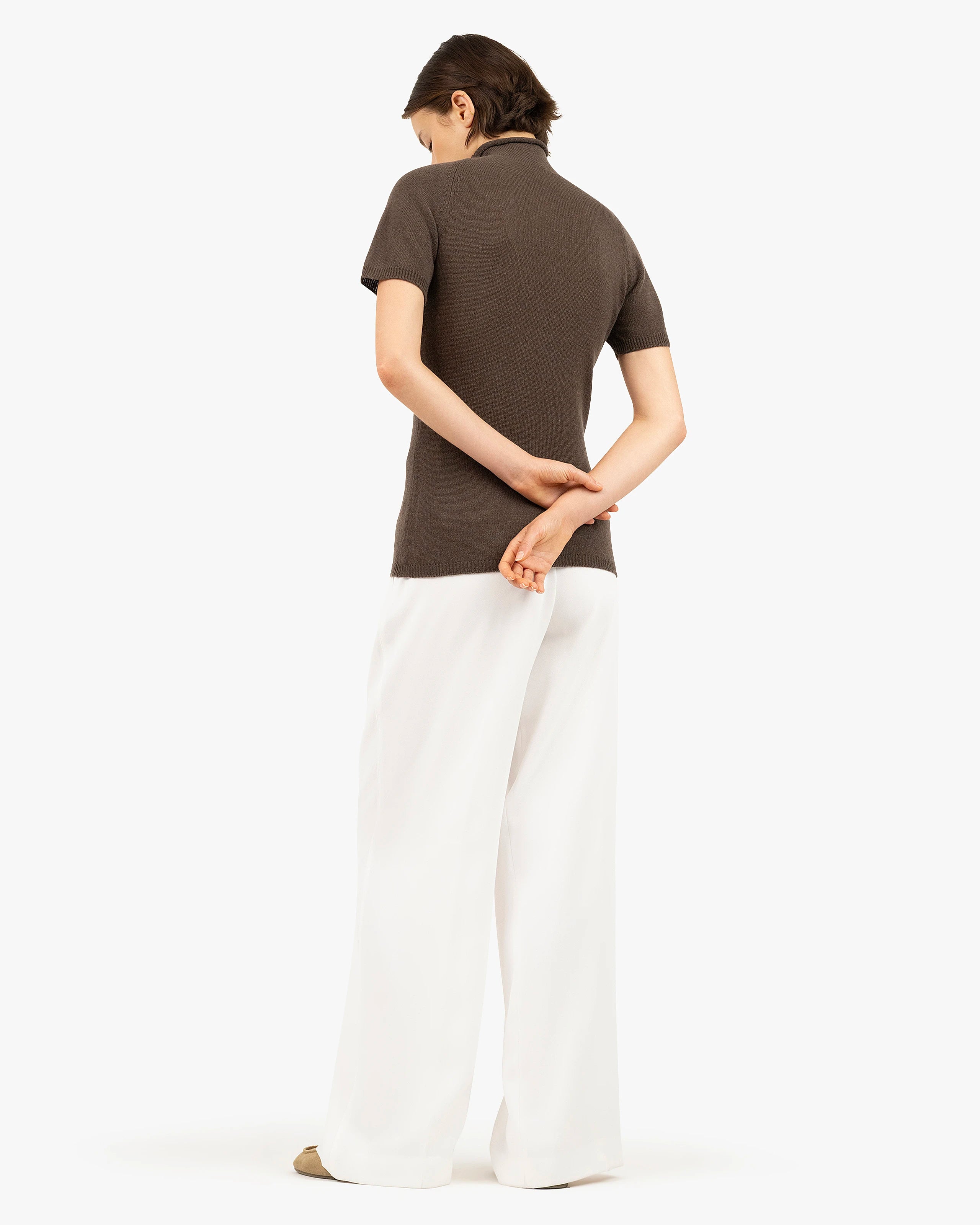 Piuma Mock Neck Tee - Brown Cashmere