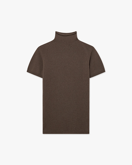 Piuma Mock Neck Tee - Brown Cashmere
