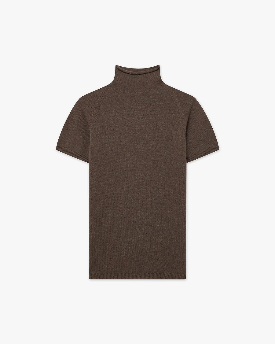Piuma Mock Neck Tee - Brown Cashmere