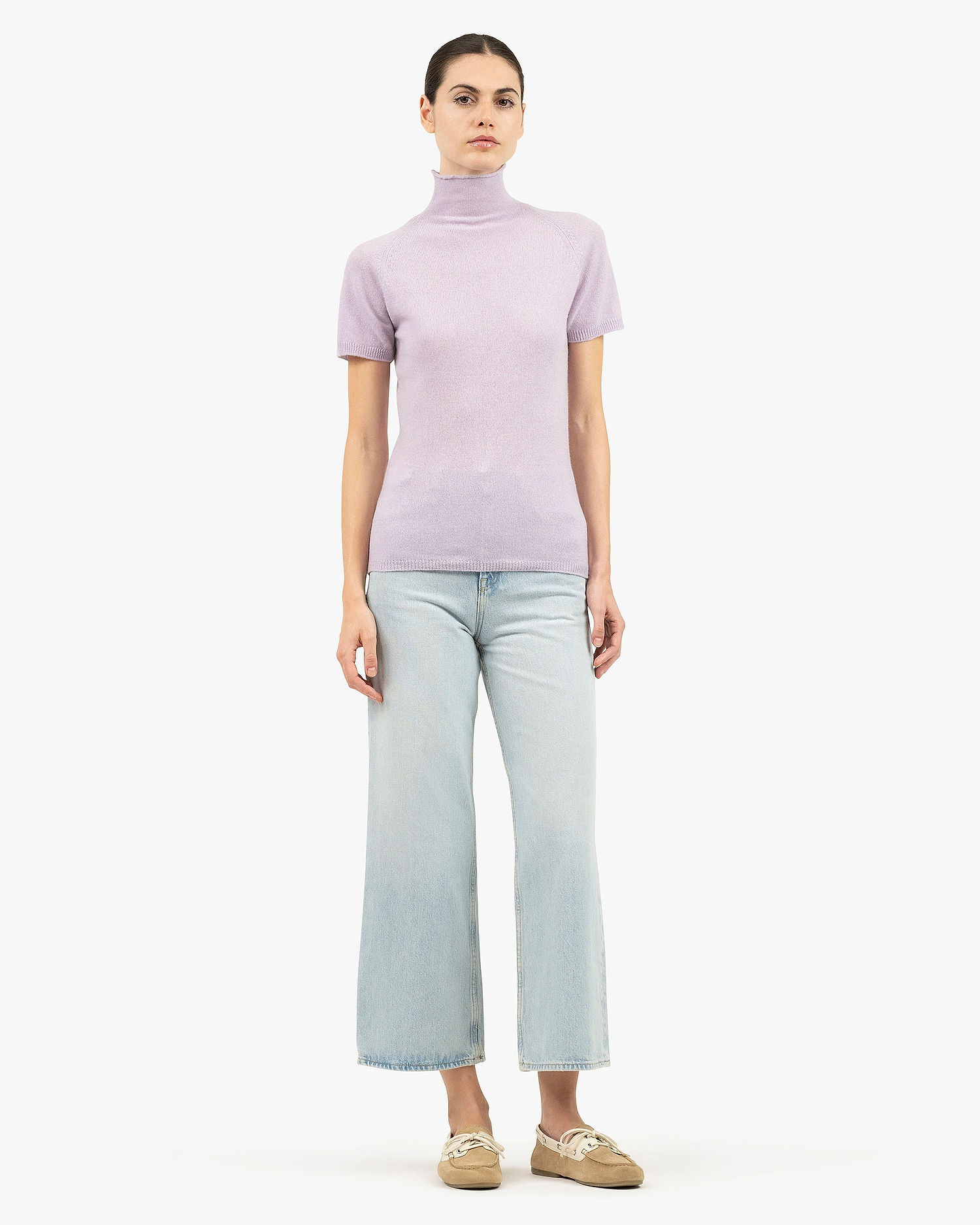 Piuma Mock Neck Tee - Lilac Cashmere