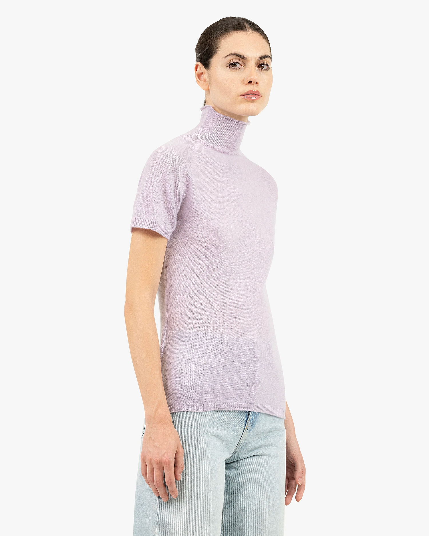 Piuma Mock Neck Tee - Lilac Cashmere