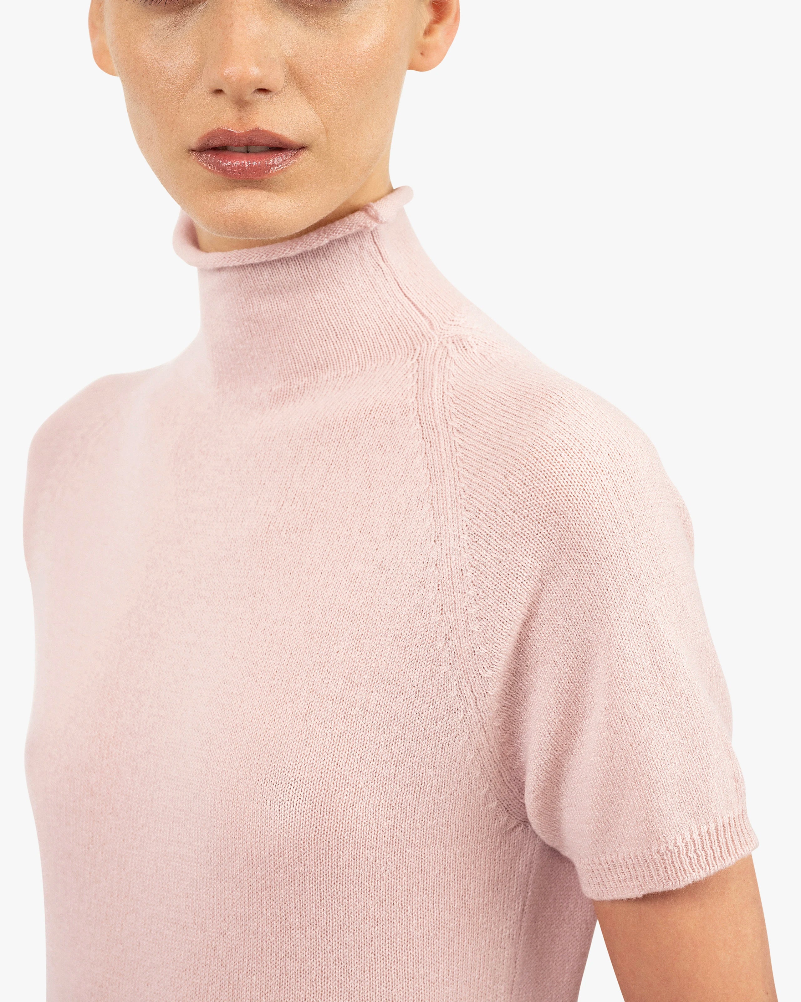 Piuma Mock Neck Tee - Rose Cashmere