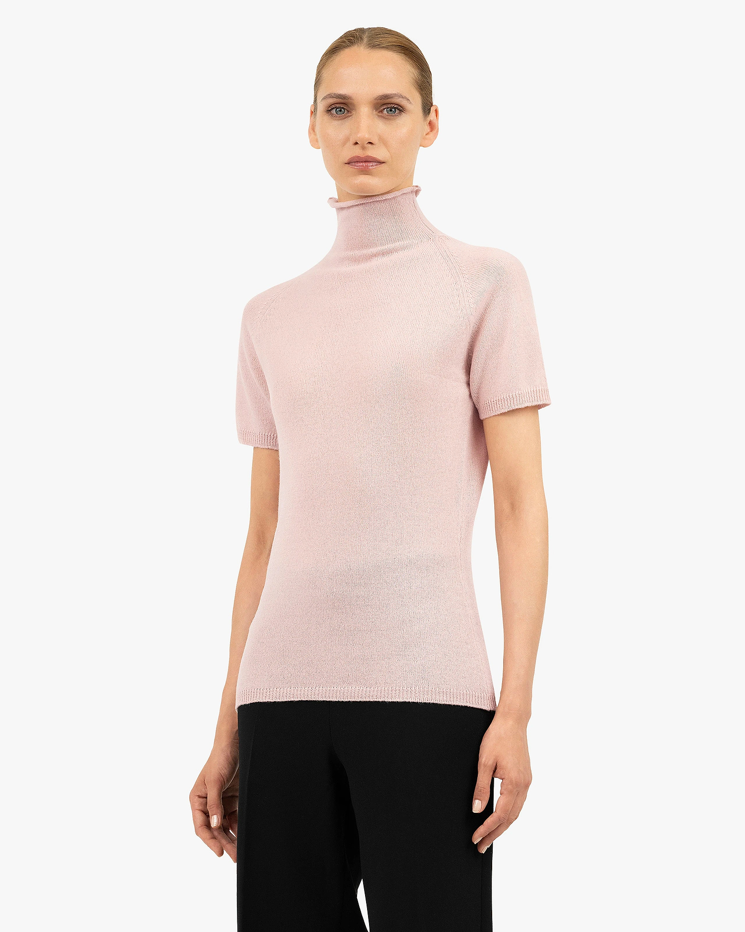 Piuma Mock Neck Tee - Rose Cashmere