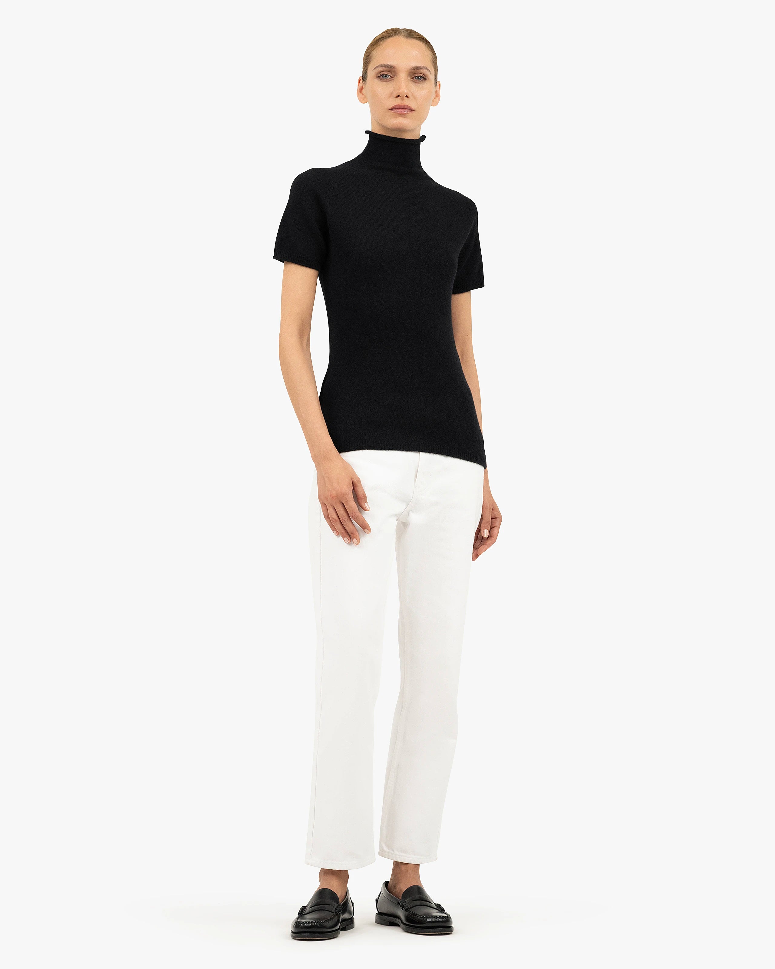 Piuma Mock Neck Tee - Black Cashmere