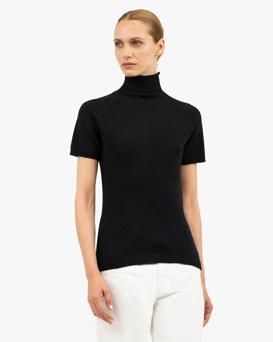 Piuma Mock Neck Tee - Black Cashmere