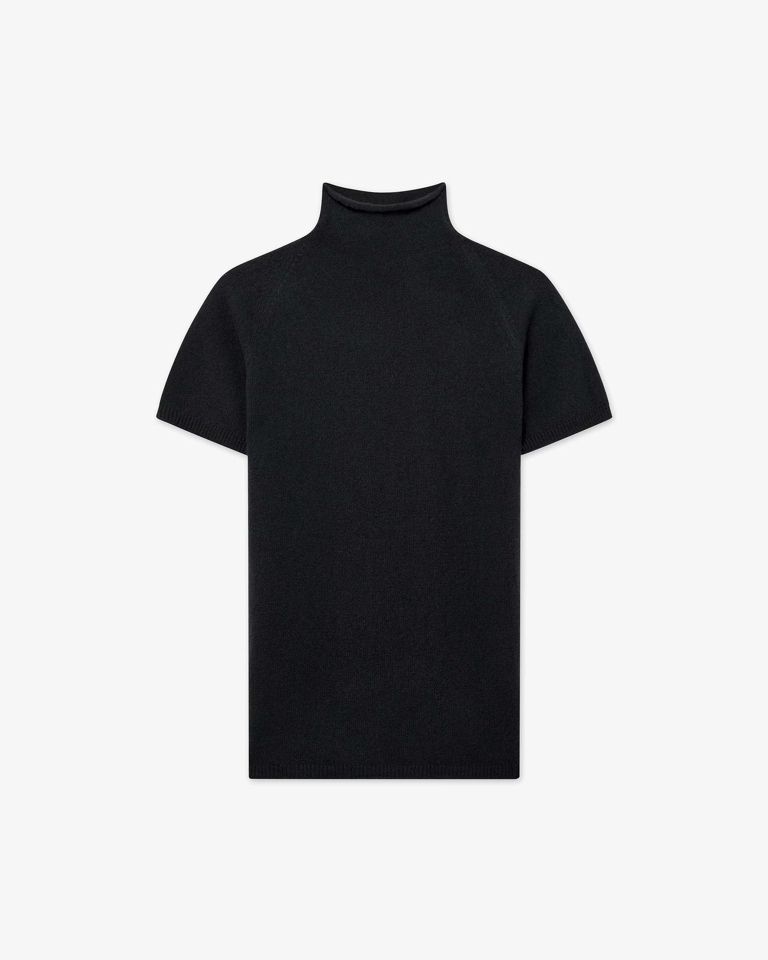 Piuma Mock Neck Tee - Black Cashmere