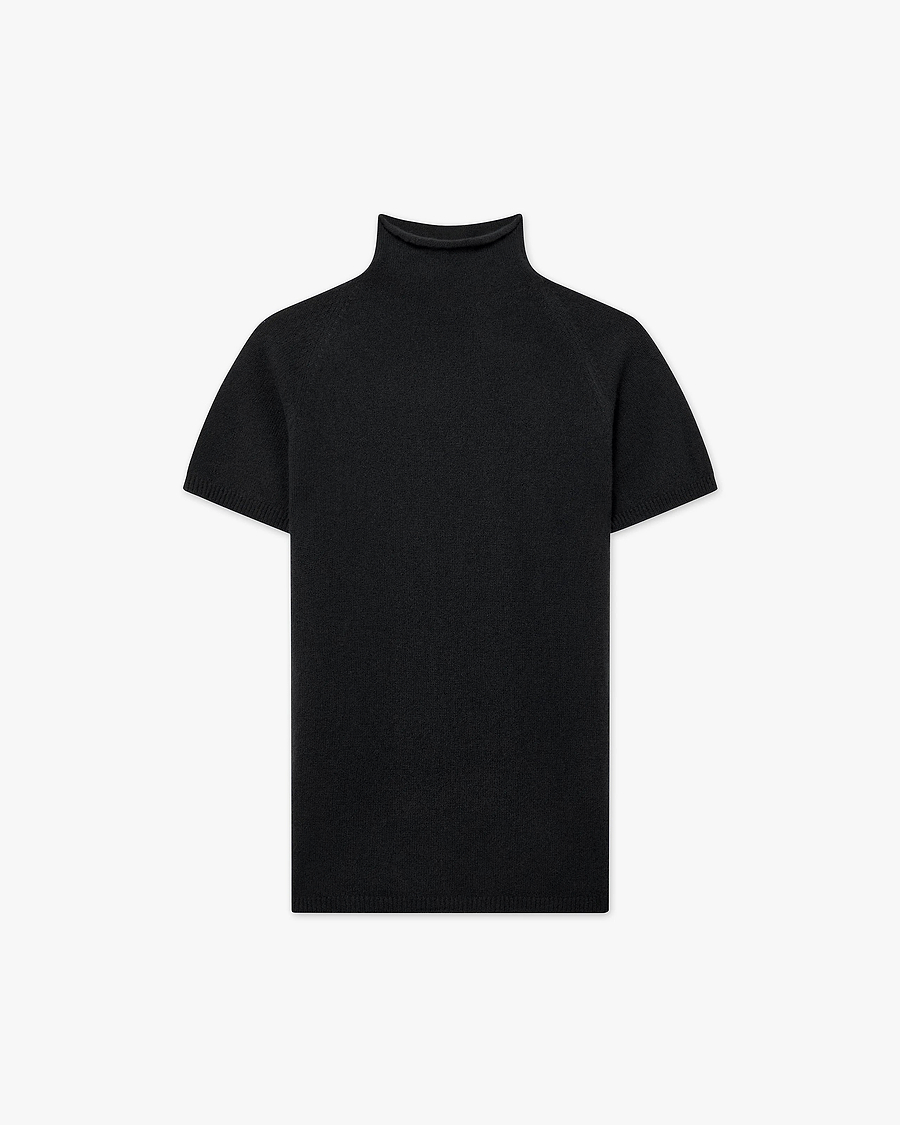 Piuma Mock Neck Tee - Black Cashmere