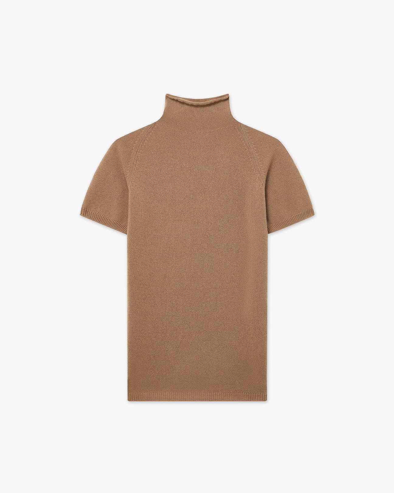 Women's Piuma Cashmere Mock Neck Tee - Camel | MaisonCashmere Women's Piuma Cashmere Mock Neck Tee - Camel | MaisonCashmere