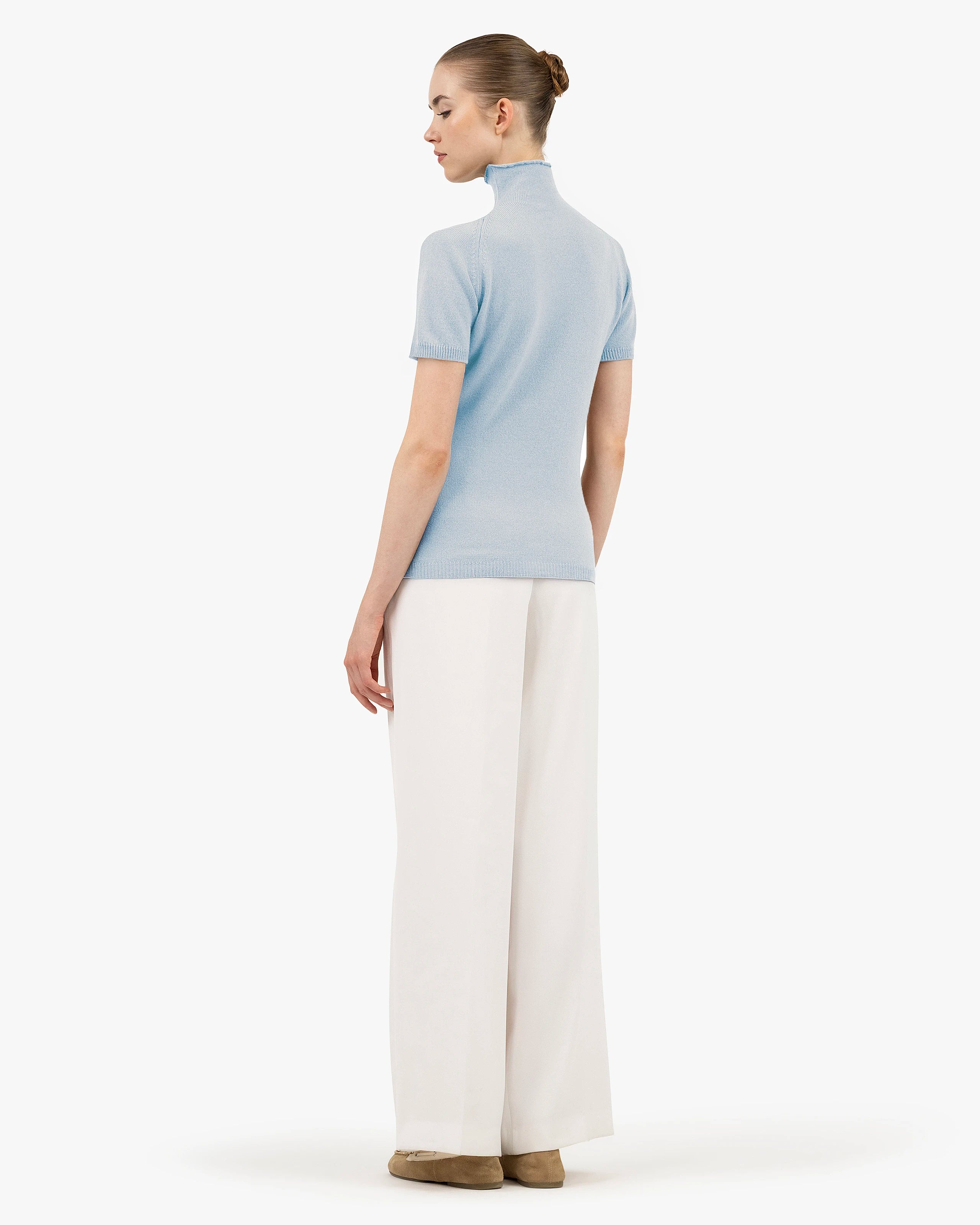 Piuma Mock Neck Tee - Light Blue Cashmere