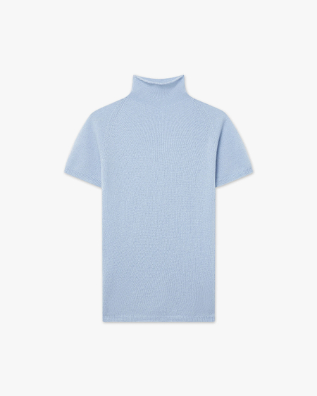 Piuma Mock Neck Tee - Light Blue Cashmere