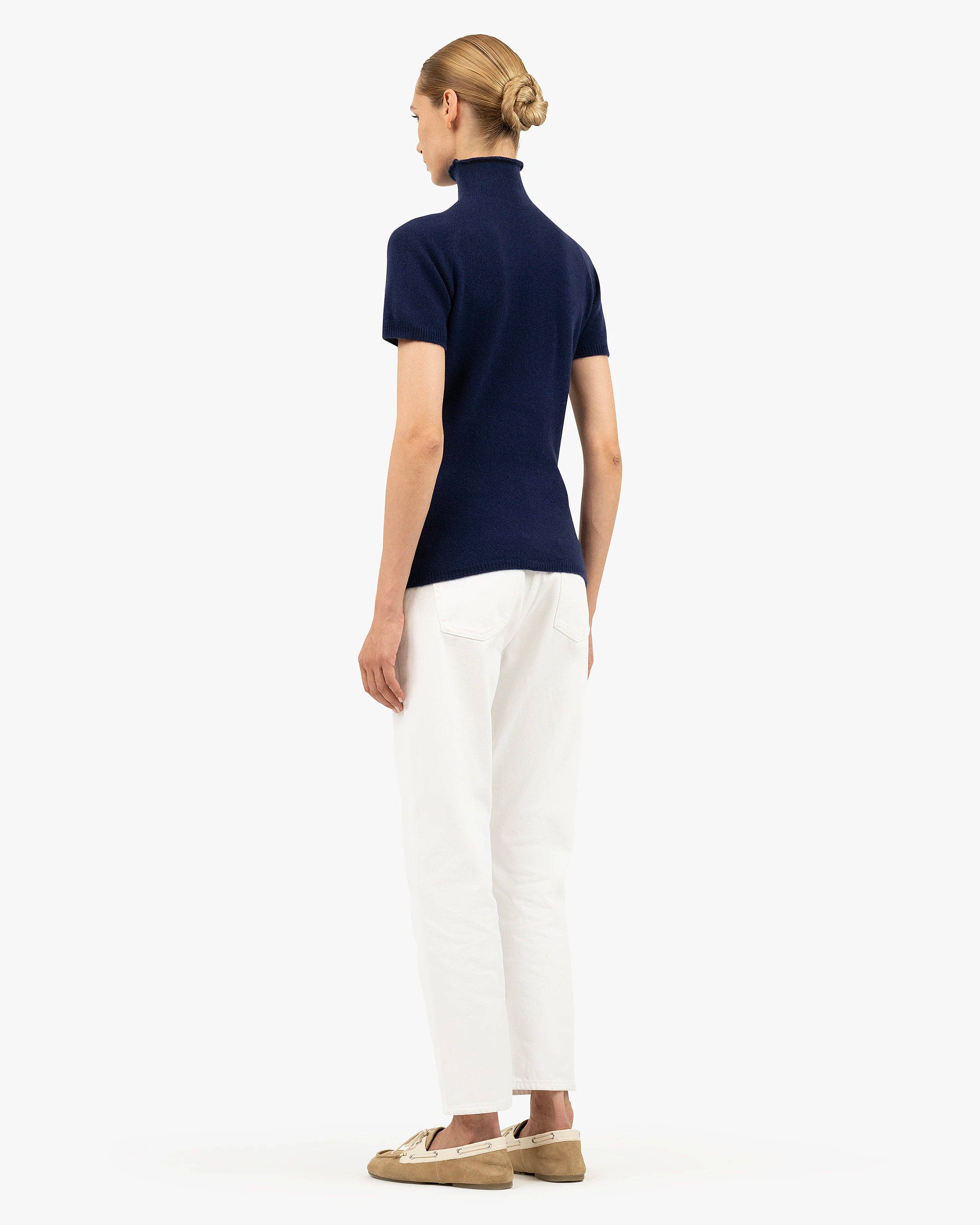 Piuma Mock Neck Tee - Blue Cashmere