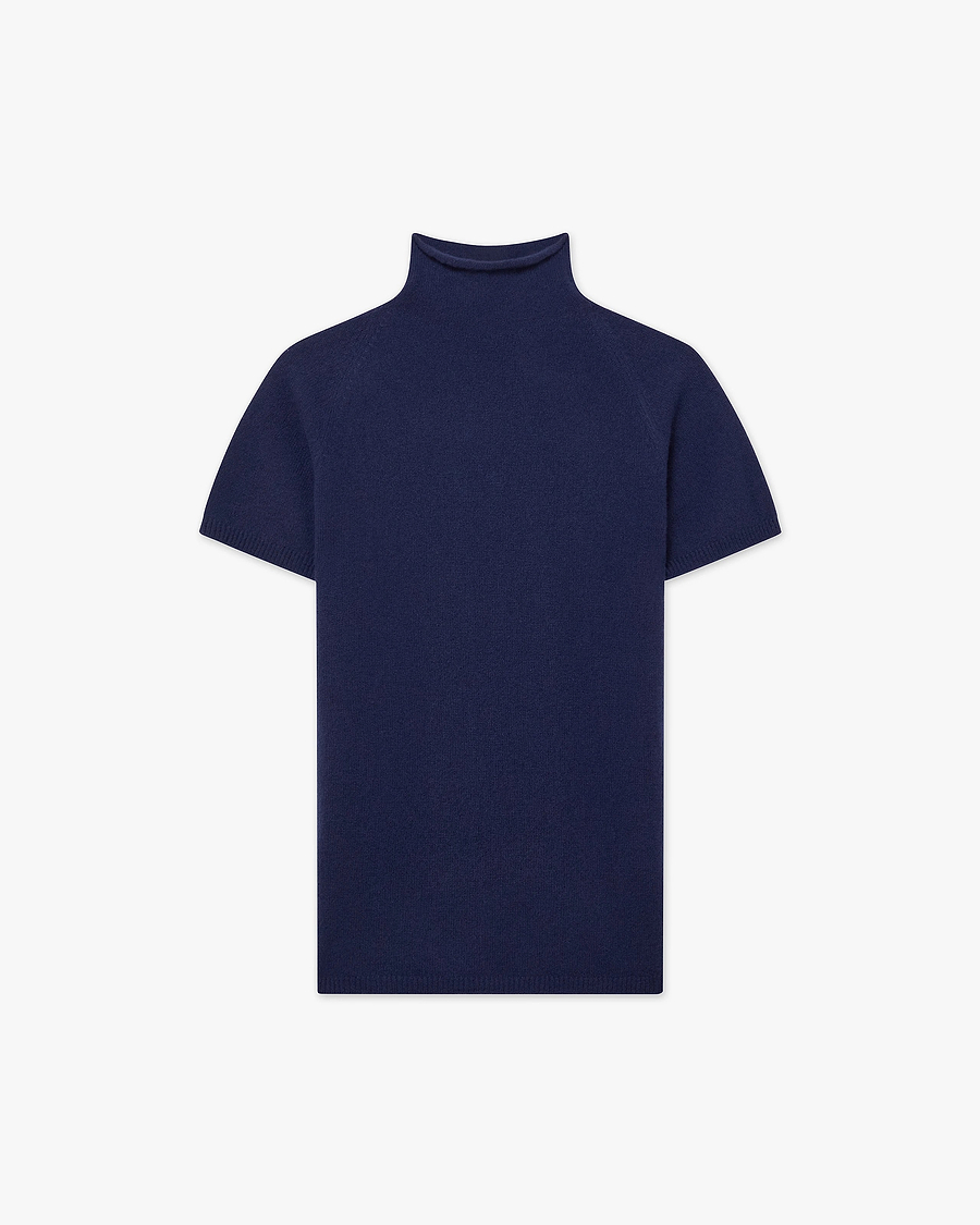 Piuma Mock Neck Tee - Blue Cashmere