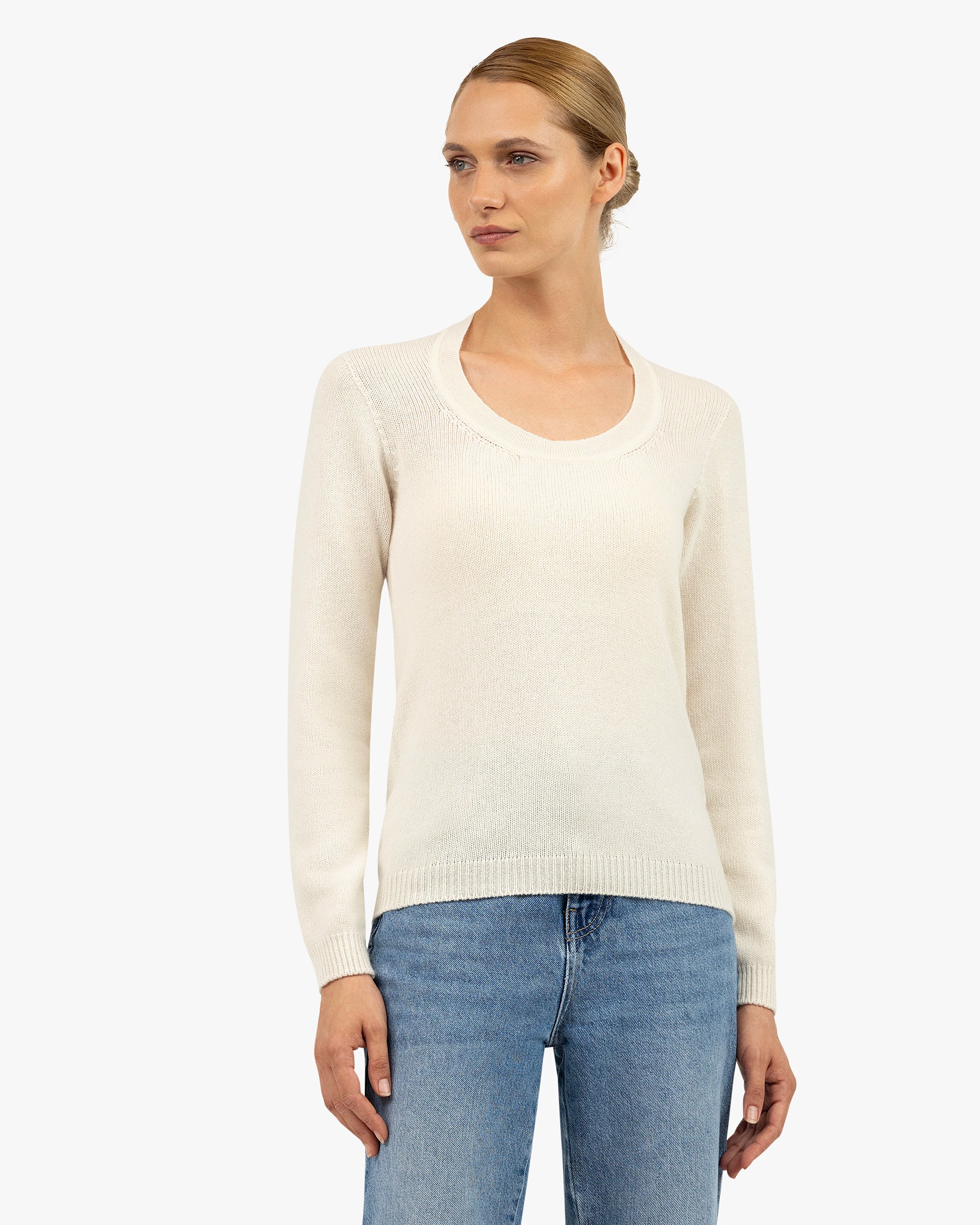 Piuma Wide Neck Sweater - White Cashmere
