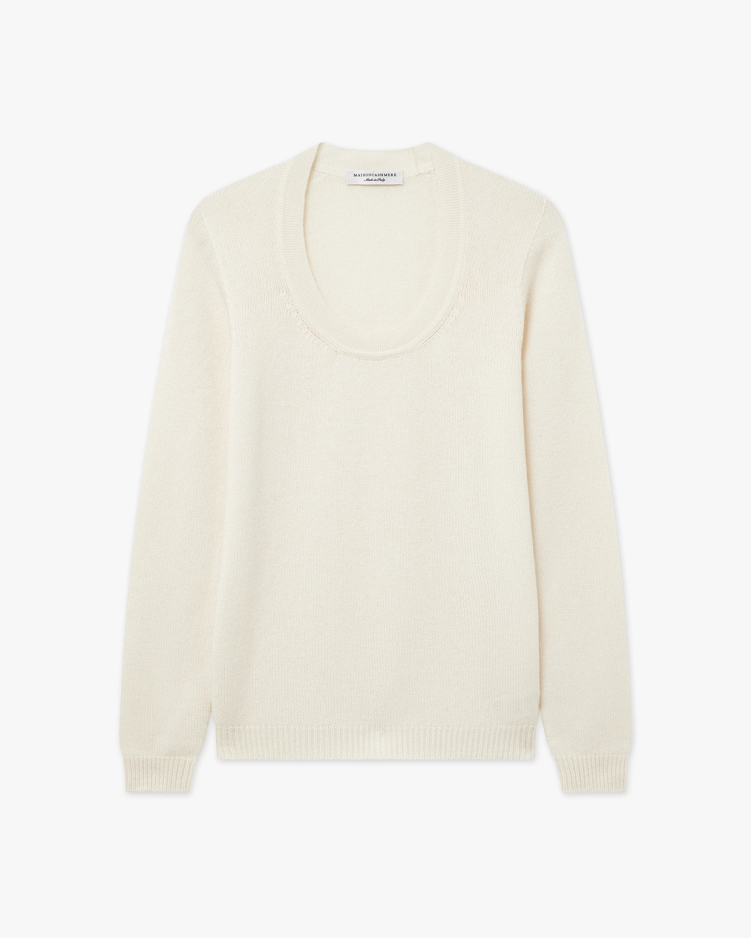 Piuma Wide Neck Sweater - White Cashmere