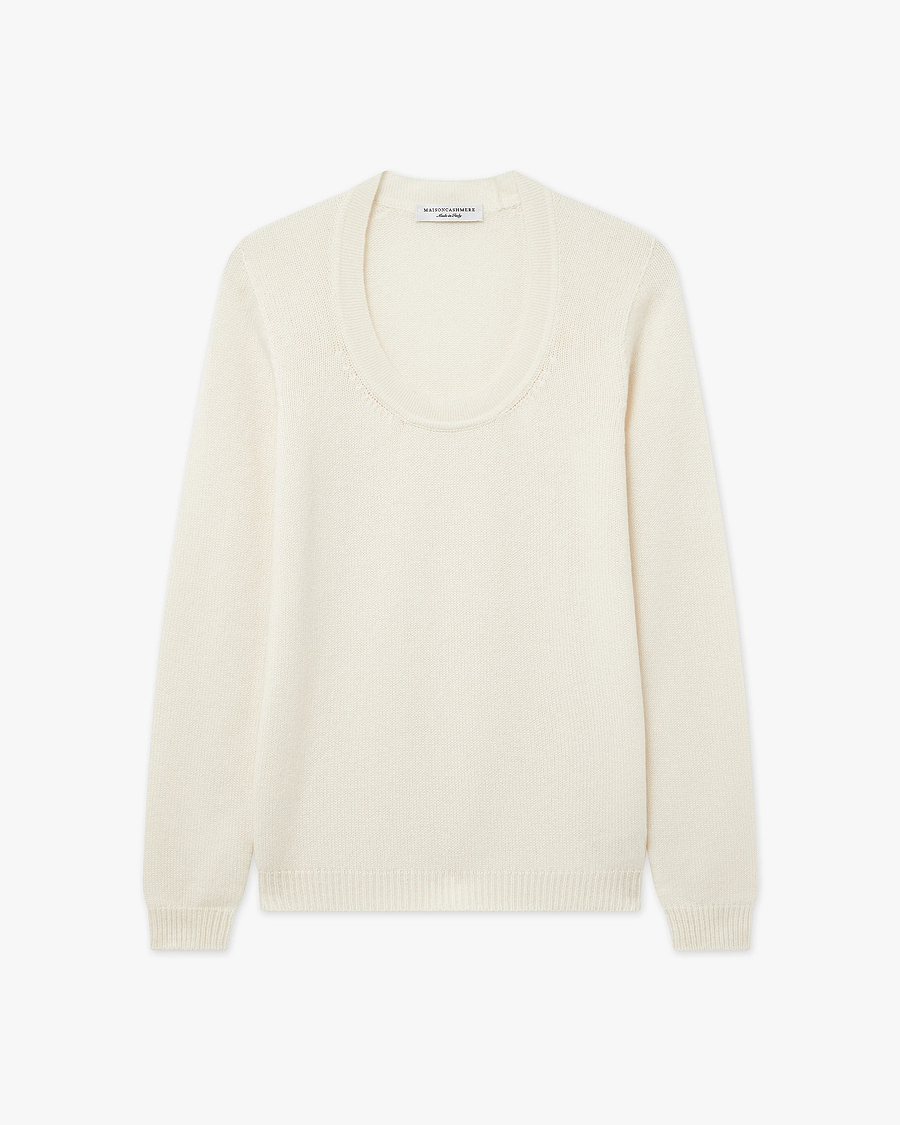 Piuma Wide Neck Sweater - White Cashmere