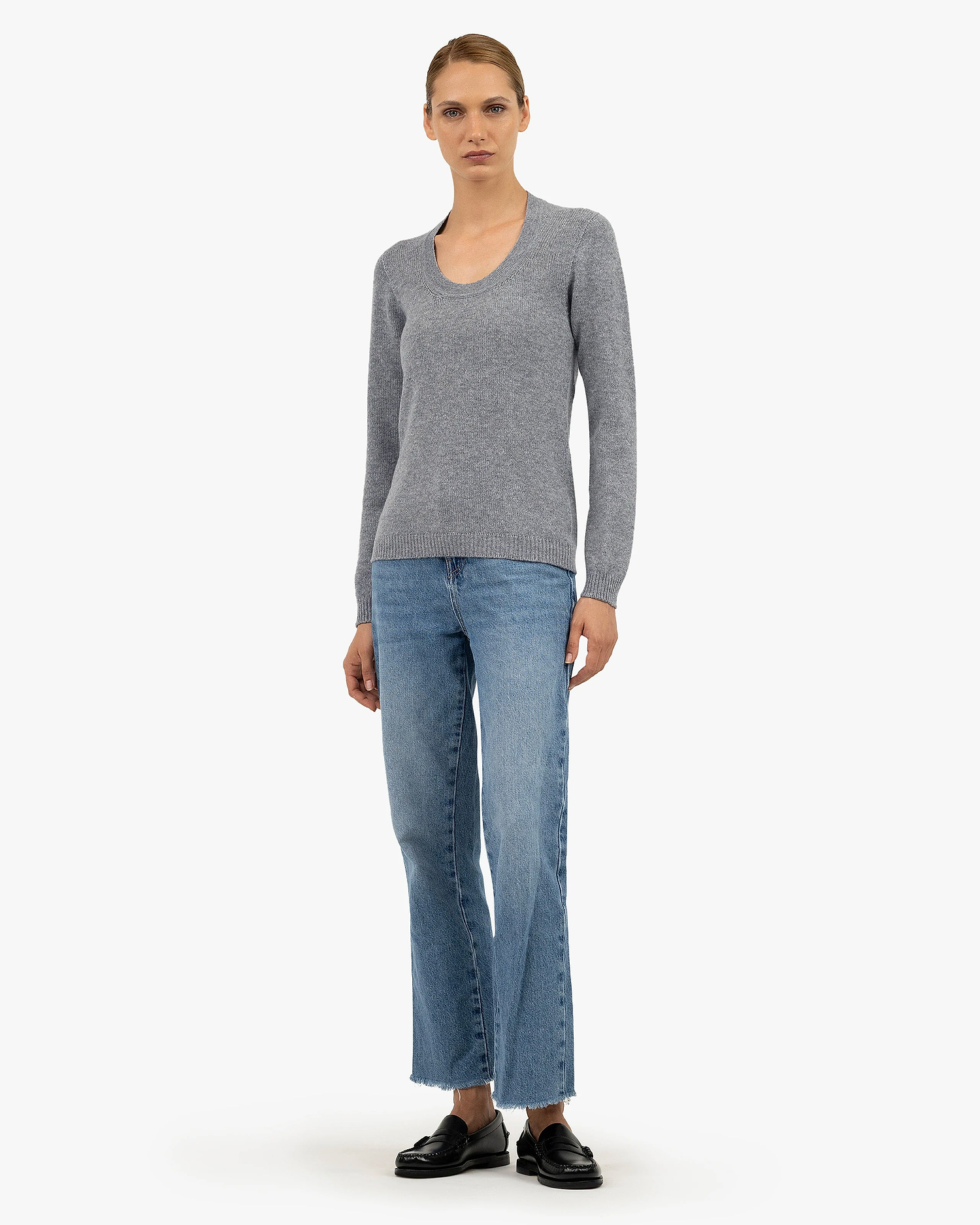 Piuma Wide Neck Sweater - Medium Grey Cashmere