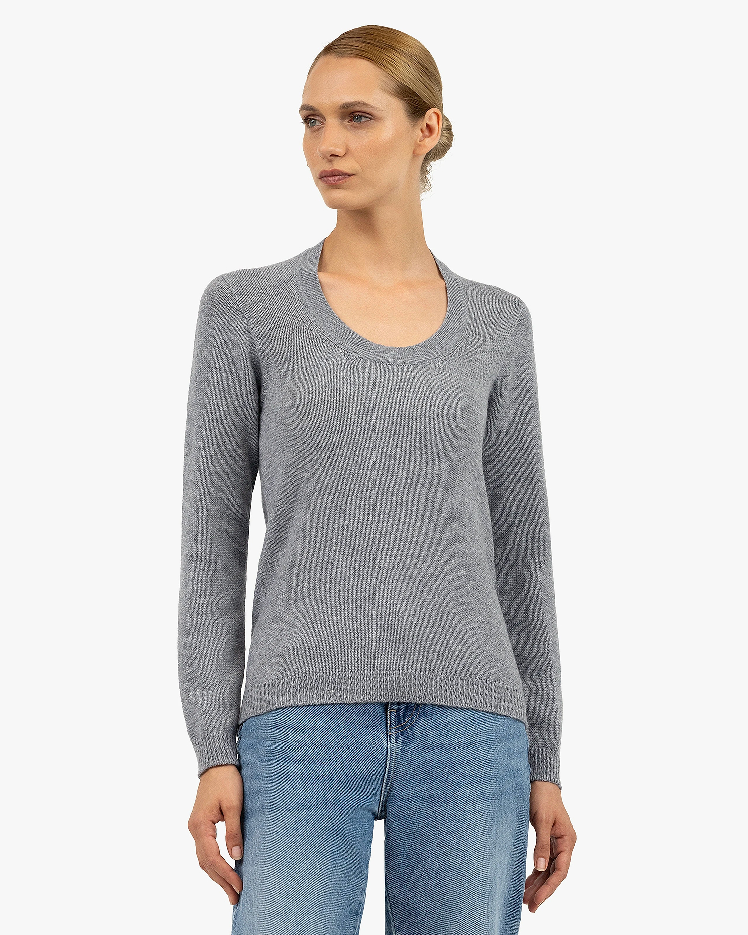 Piuma Wide Neck Sweater - Medium Grey Cashmere