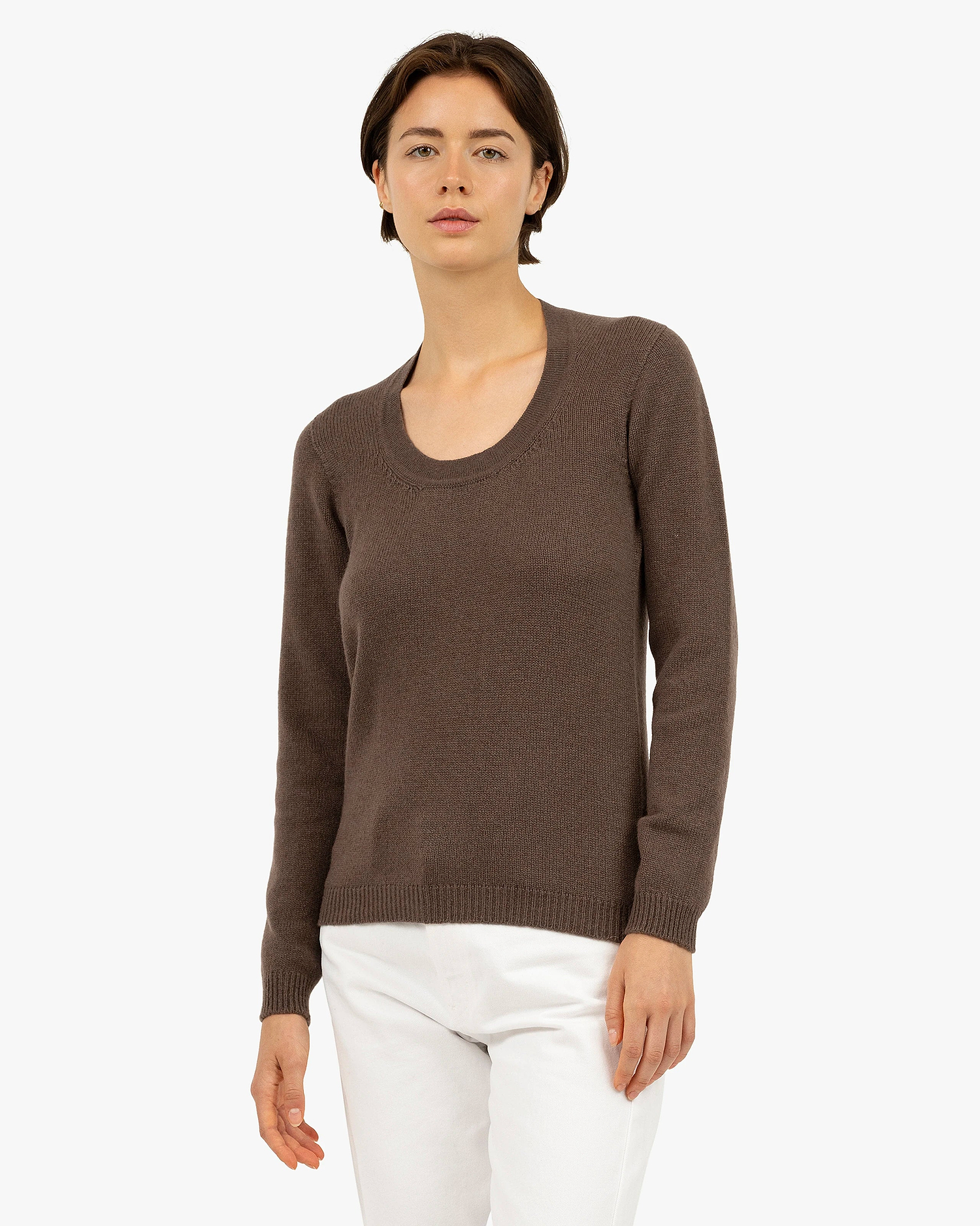 Piuma Wide Neck Sweater - Brown Cashmere
