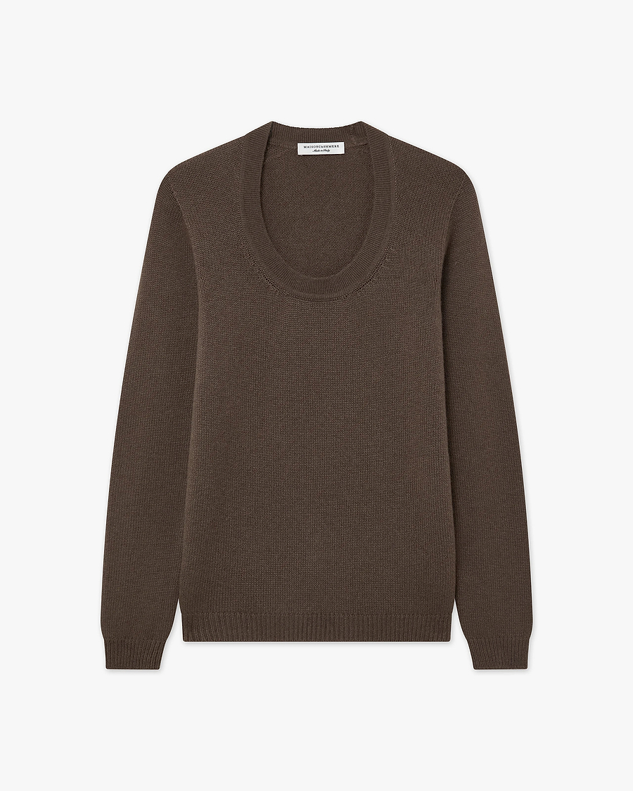 Piuma Wide Neck Sweater - Brown Cashmere