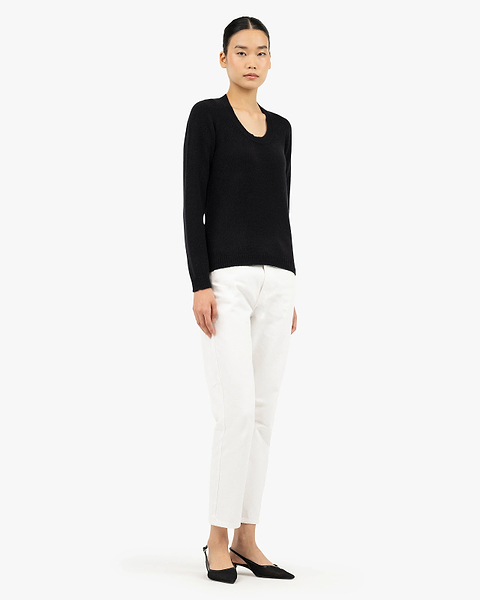 Piuma Wide Neck Sweater - Black Cashmere