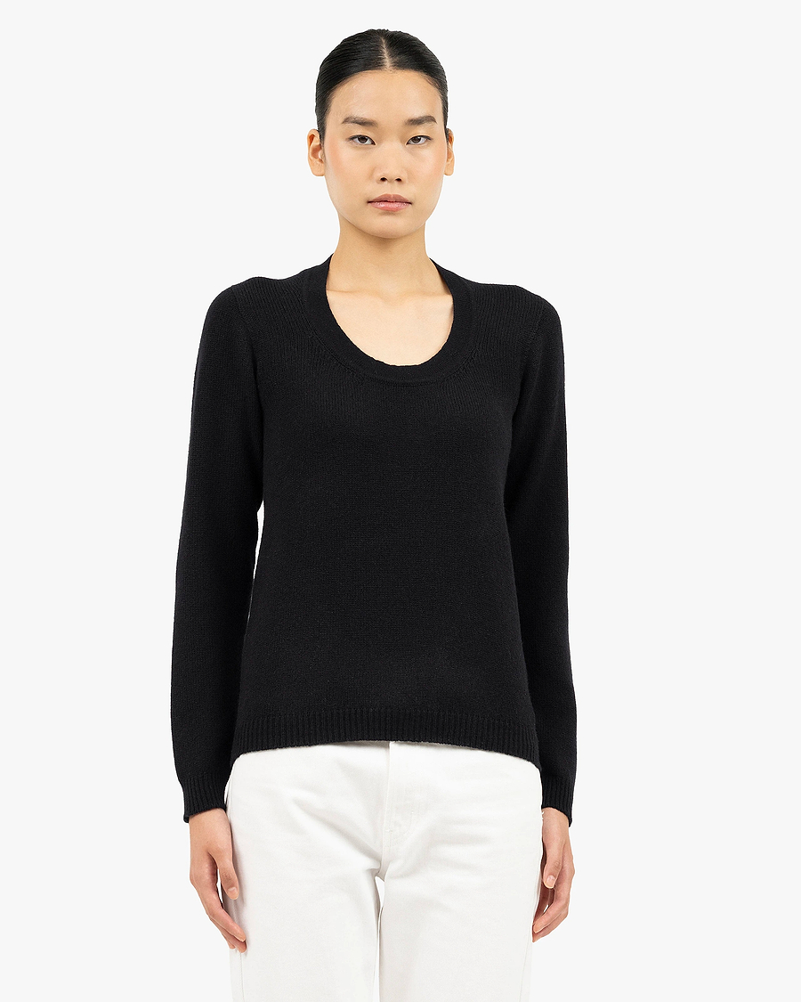 Piuma Wide Neck Sweater - Black Cashmere