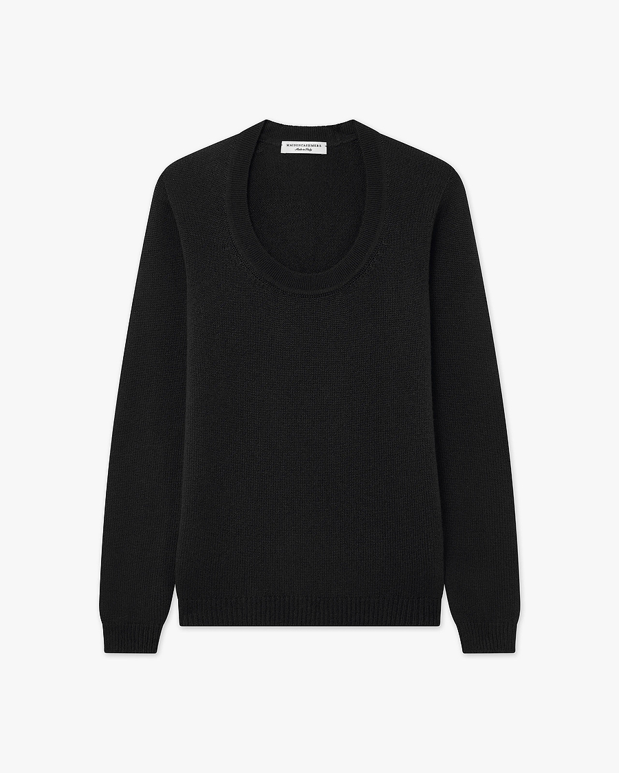 Piuma Wide Neck Sweater - Black Cashmere