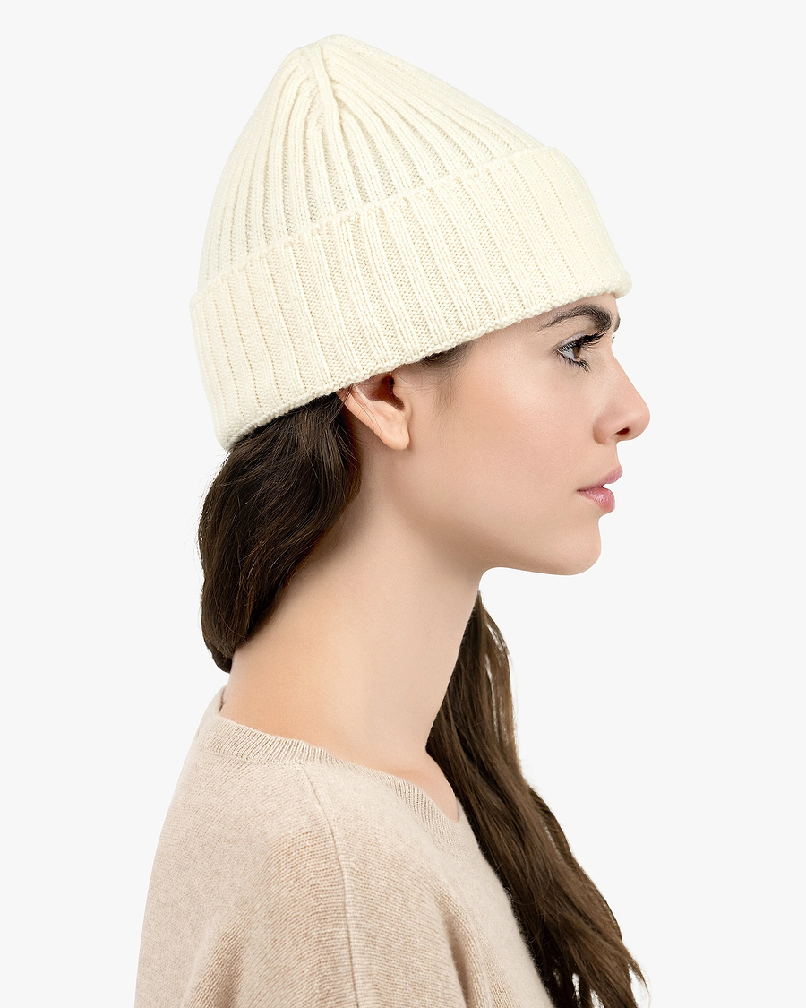 Women's Ribbed Hat - White Cashmere