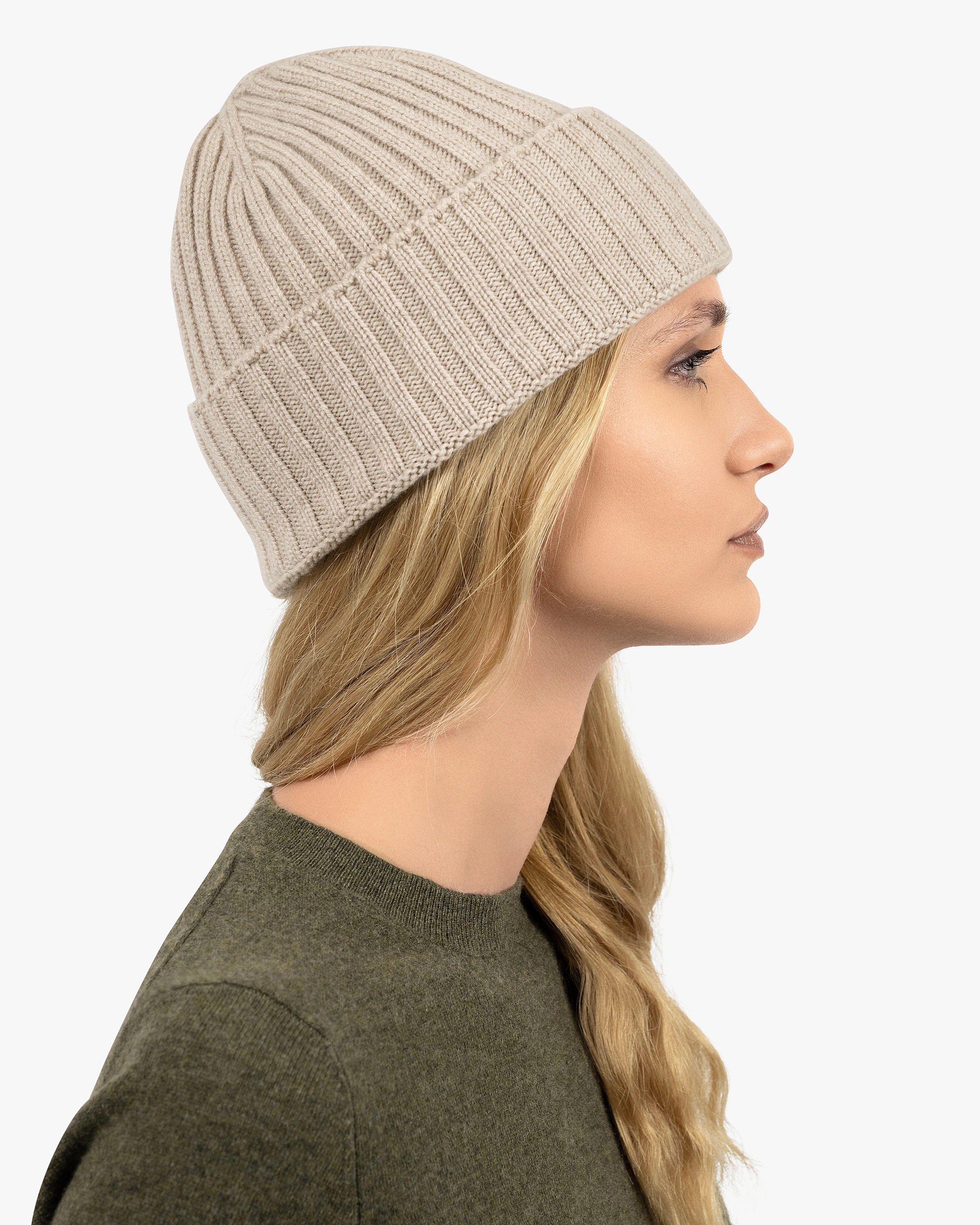 Women's Ribbed Hat - Beige Cashmere
