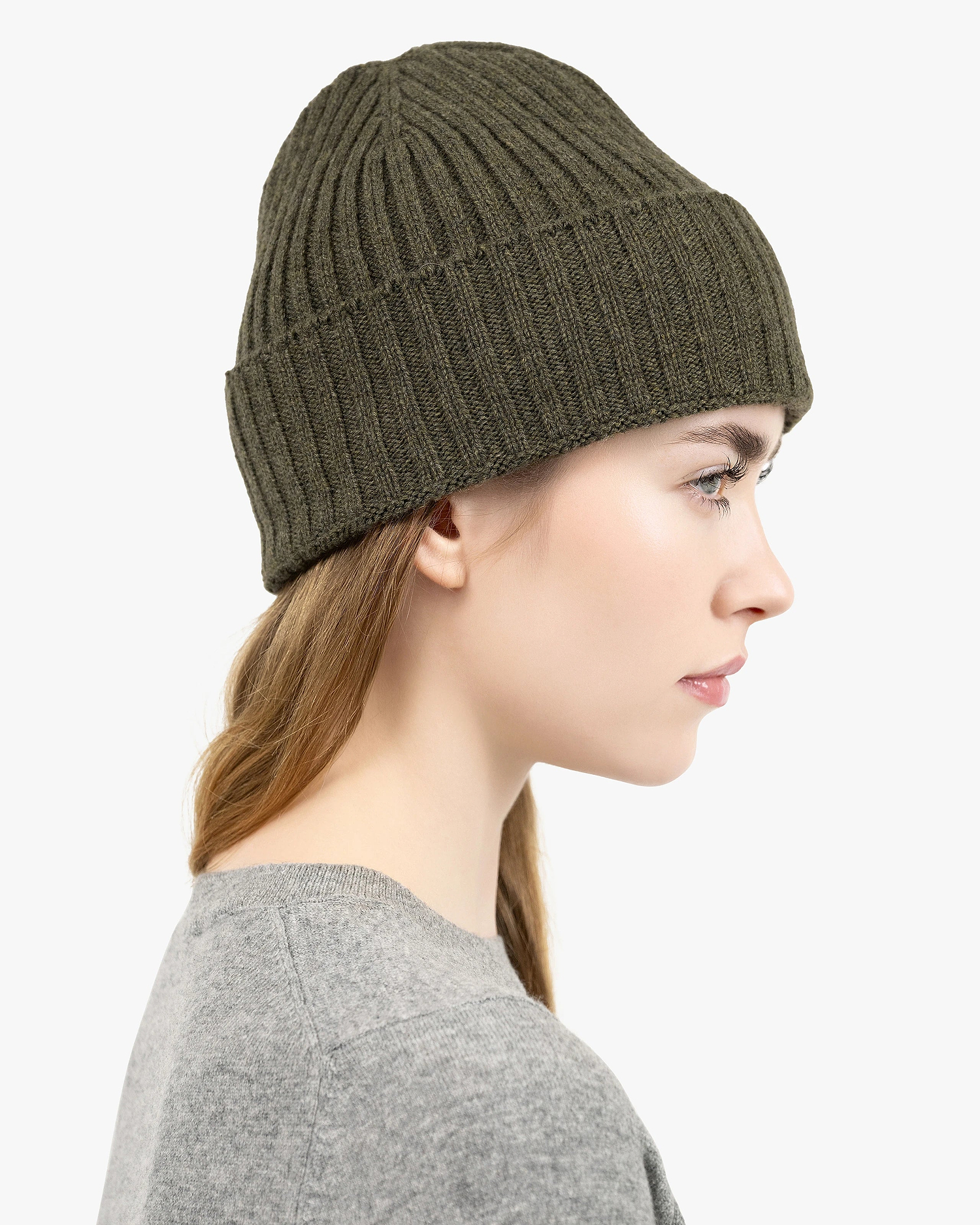 Women's Ribbed Hat - Green Cashmere