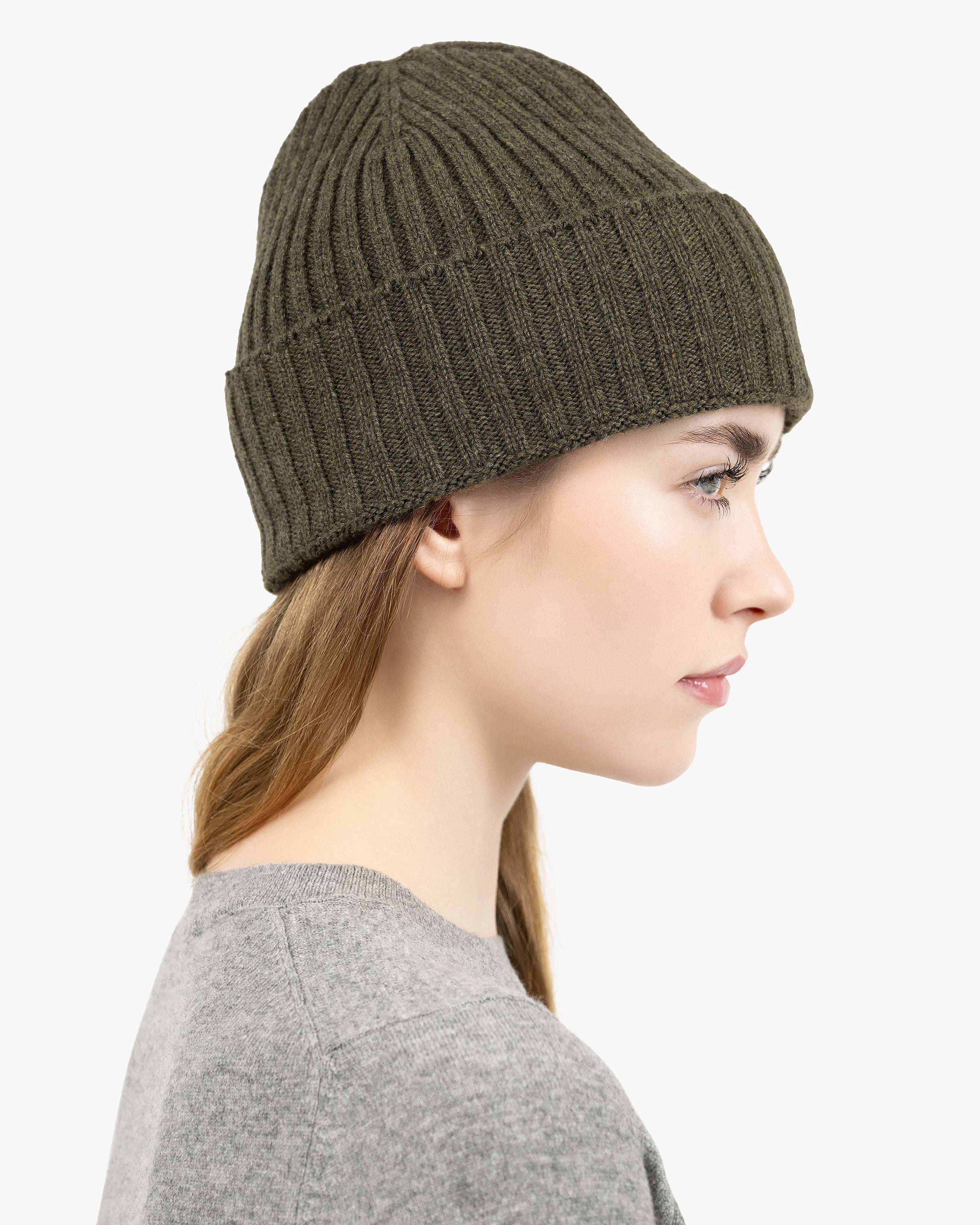 Women's Ribbed Hat - Green Cashmere