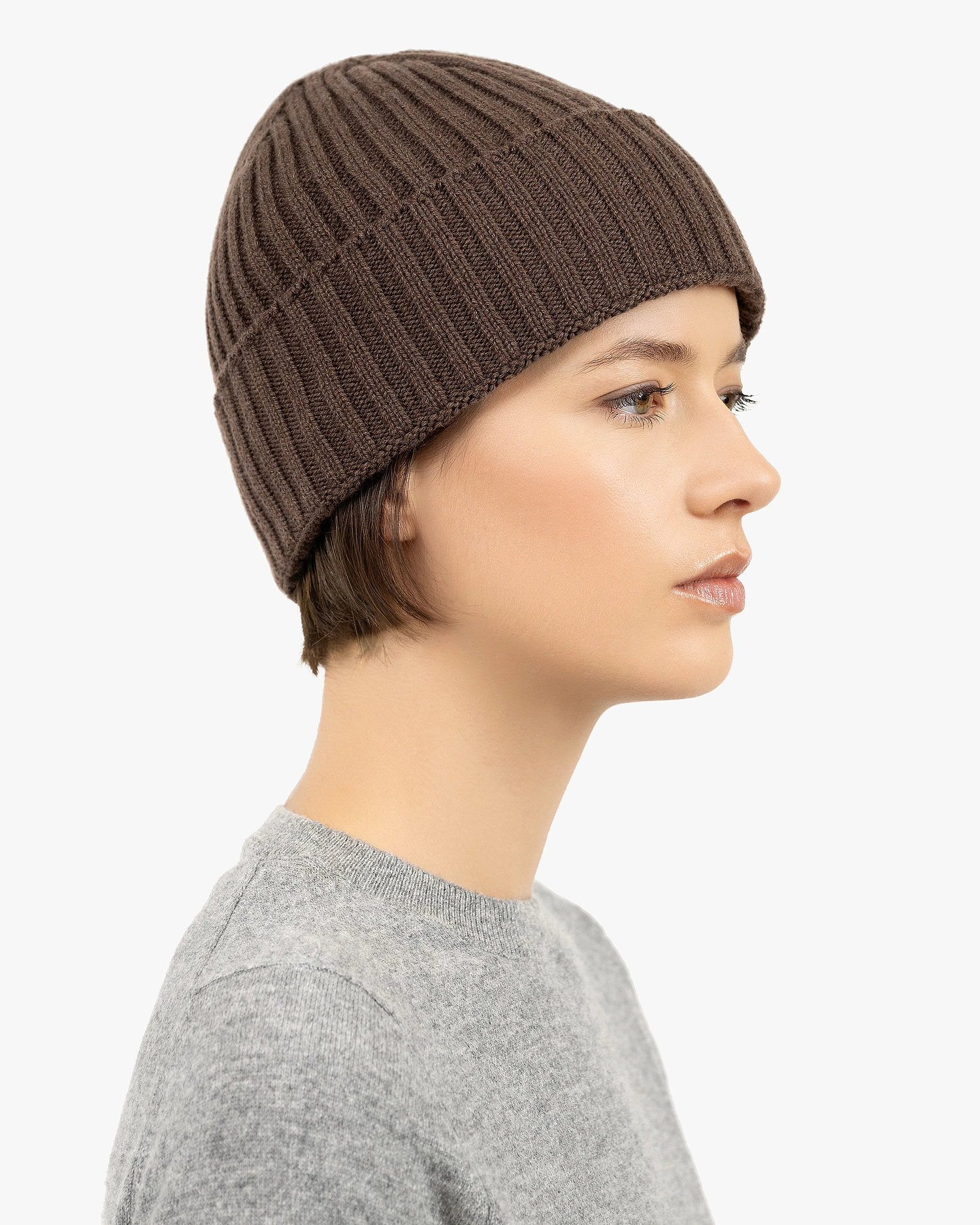 Women's Ribbed Hat - Brown Cashmere