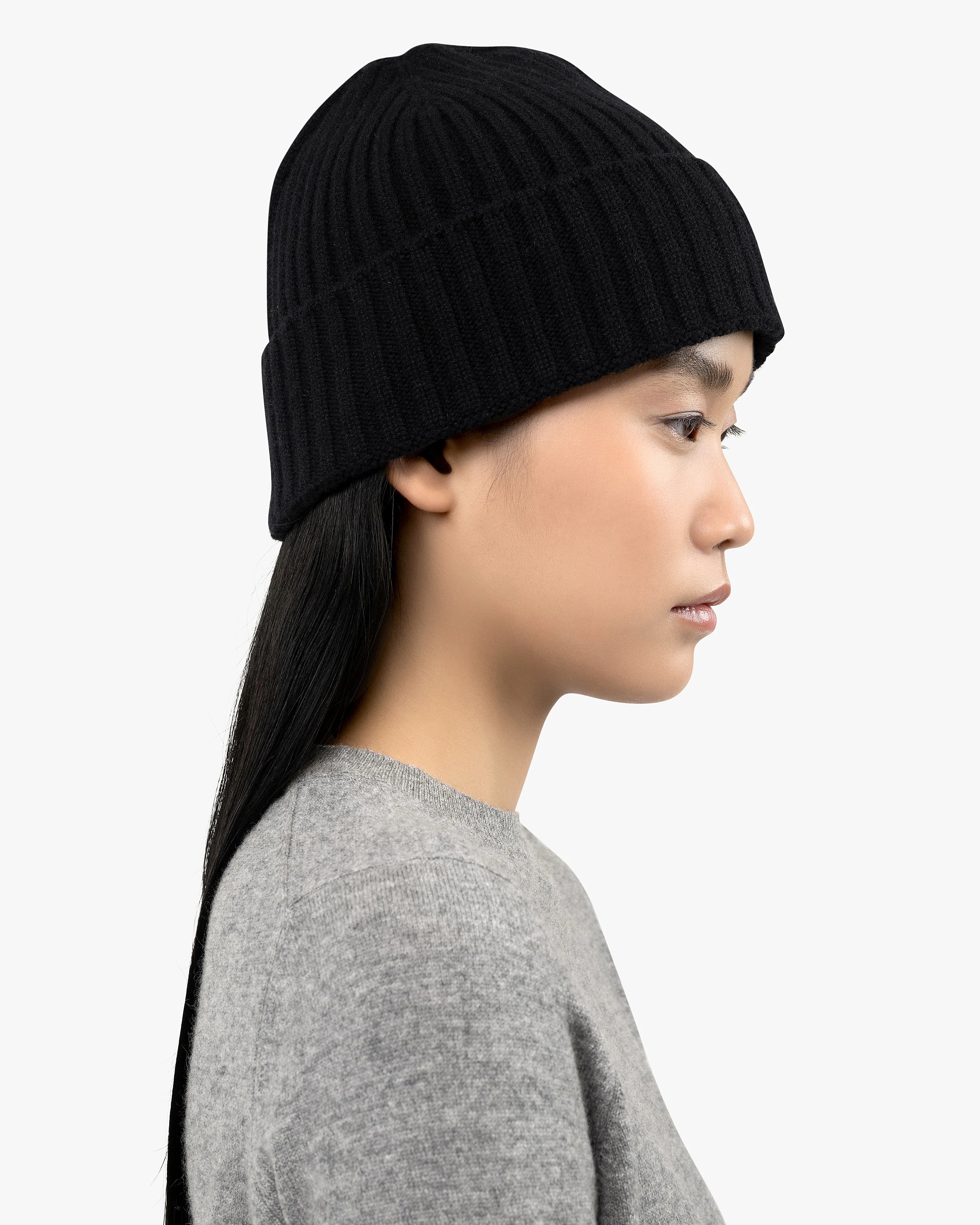 Women's Ribbed Hat - Black Cashmere