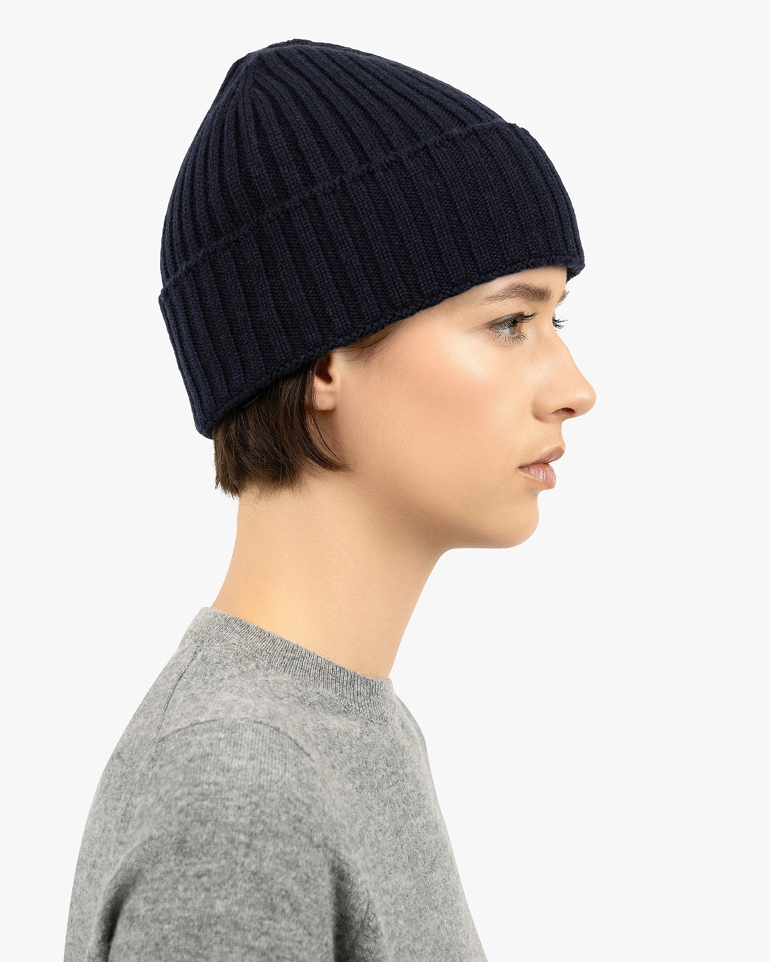 Women's Ribbed Hat - Night Blue Cashmere