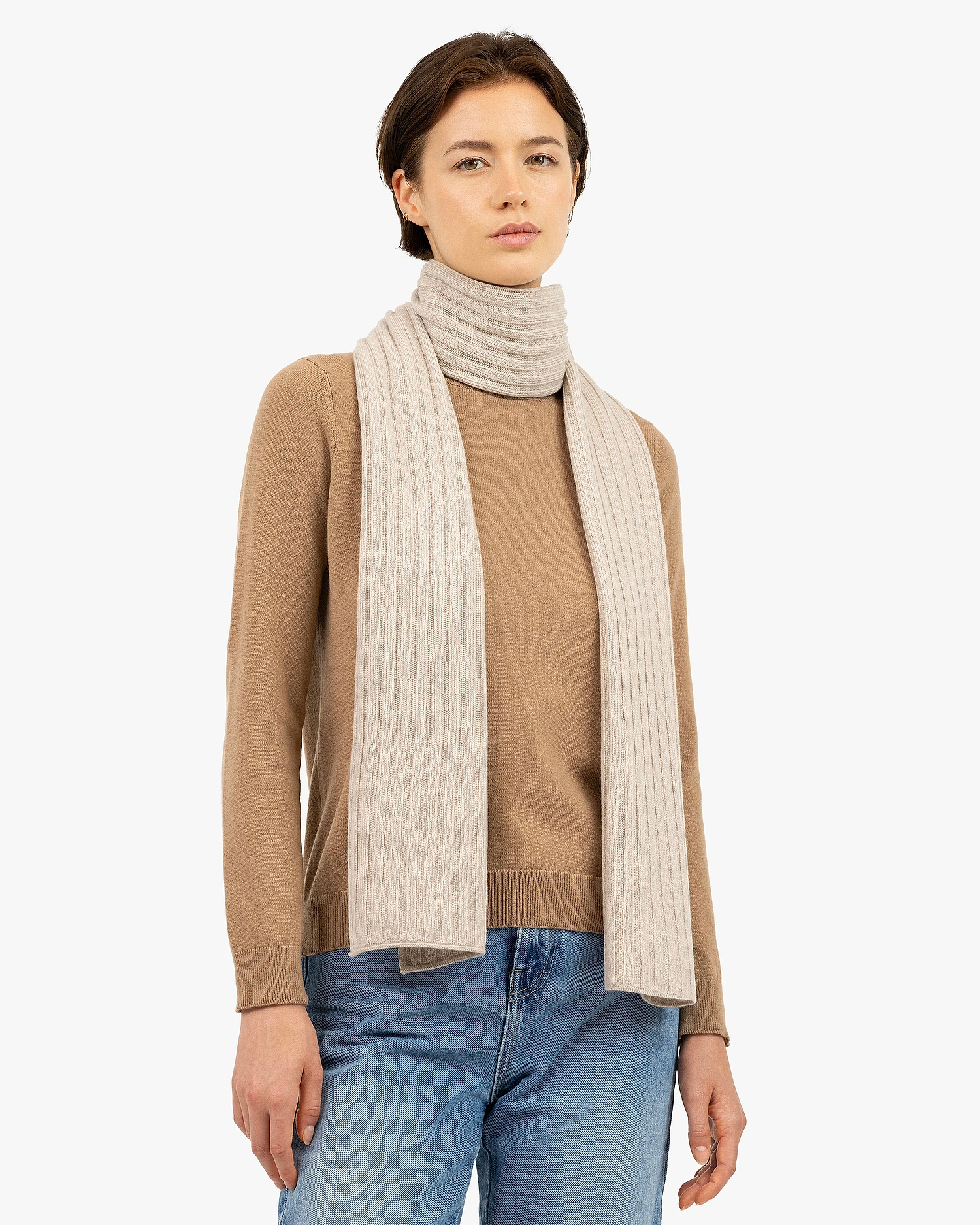 Women's Ribbed Scarf - Beige Cashmere