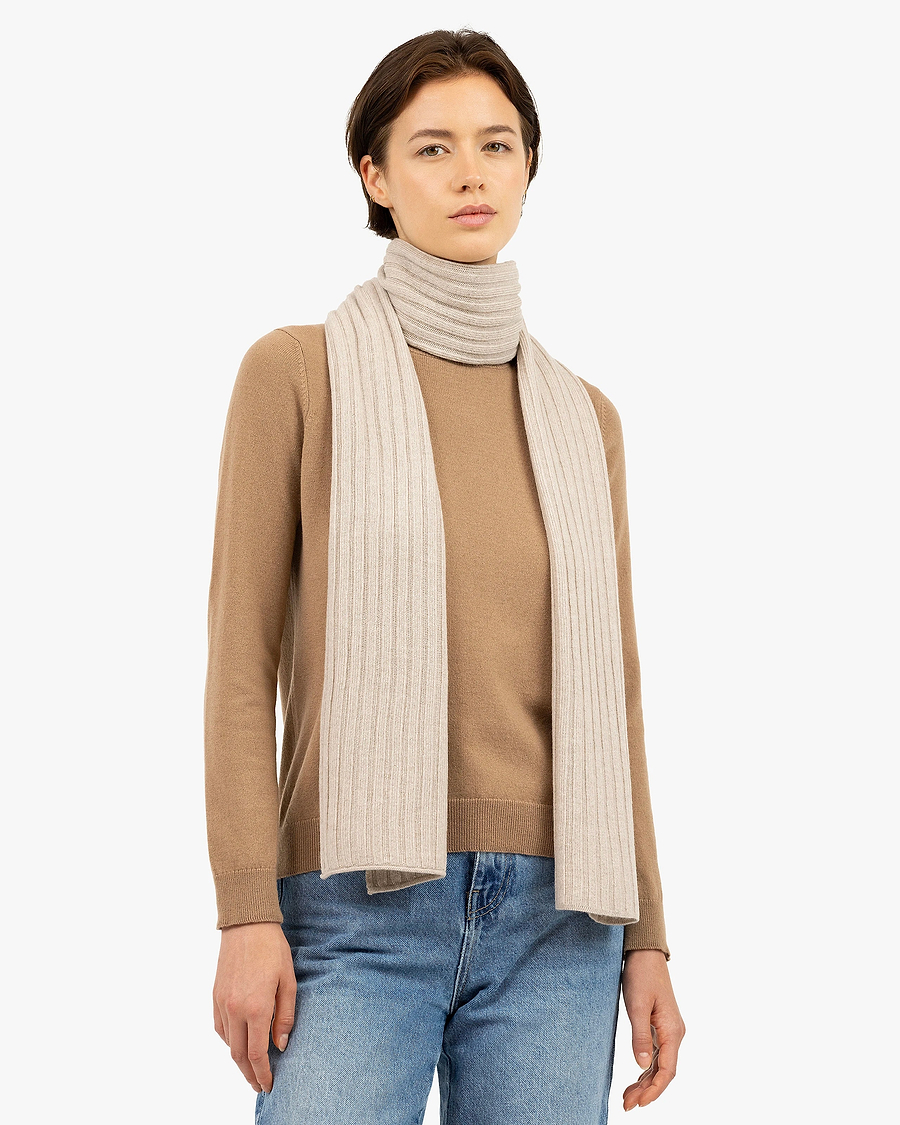 Women's Ribbed Scarf - Beige Cashmere