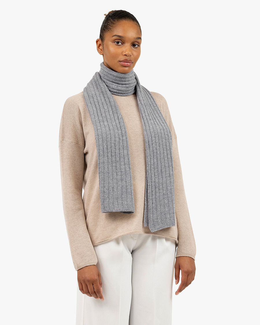 Women's Ribbed Scarf - Medium Grey Cashmere