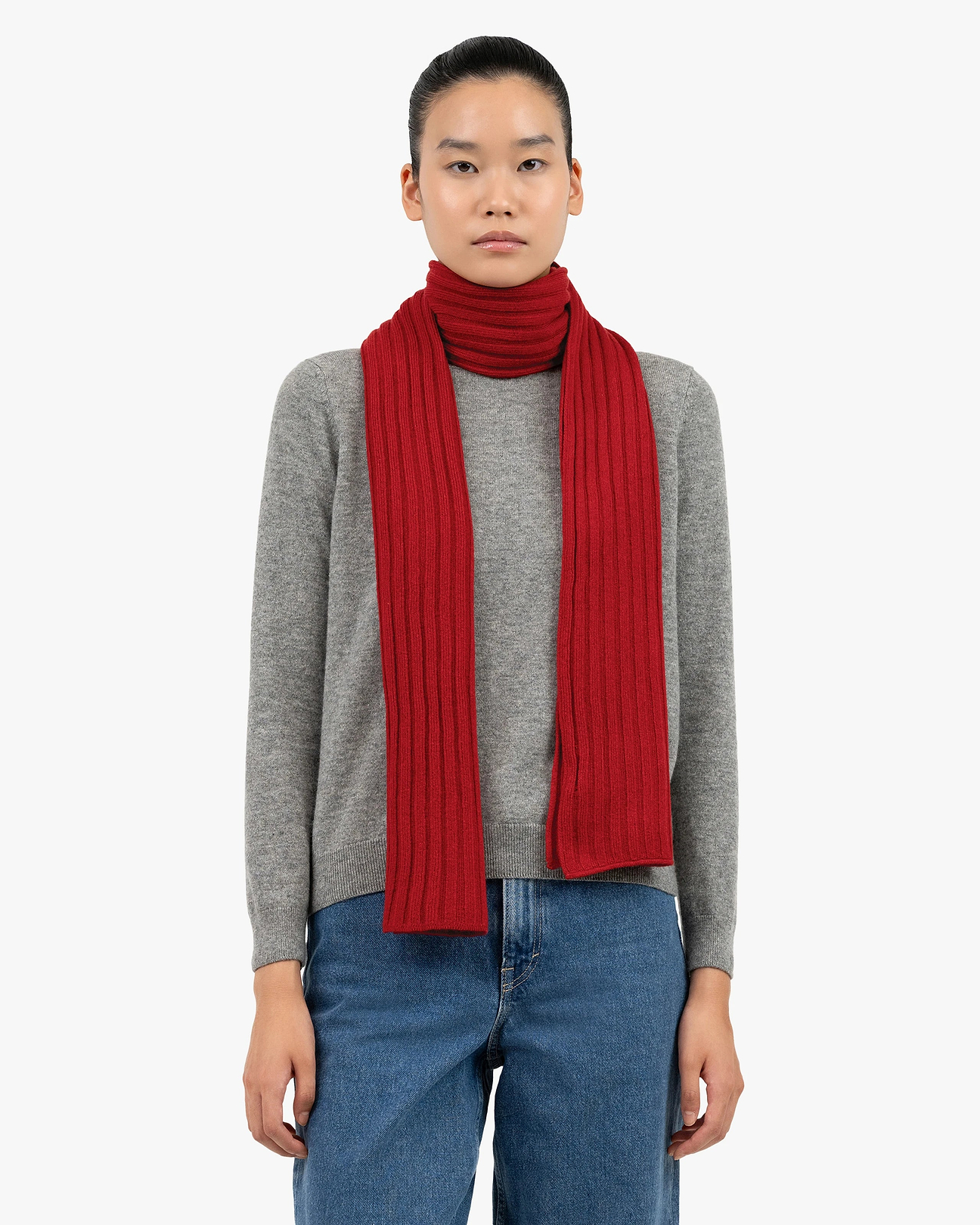 Ribbed Cashmere Scarf for Women - Red | MaisonCashmere