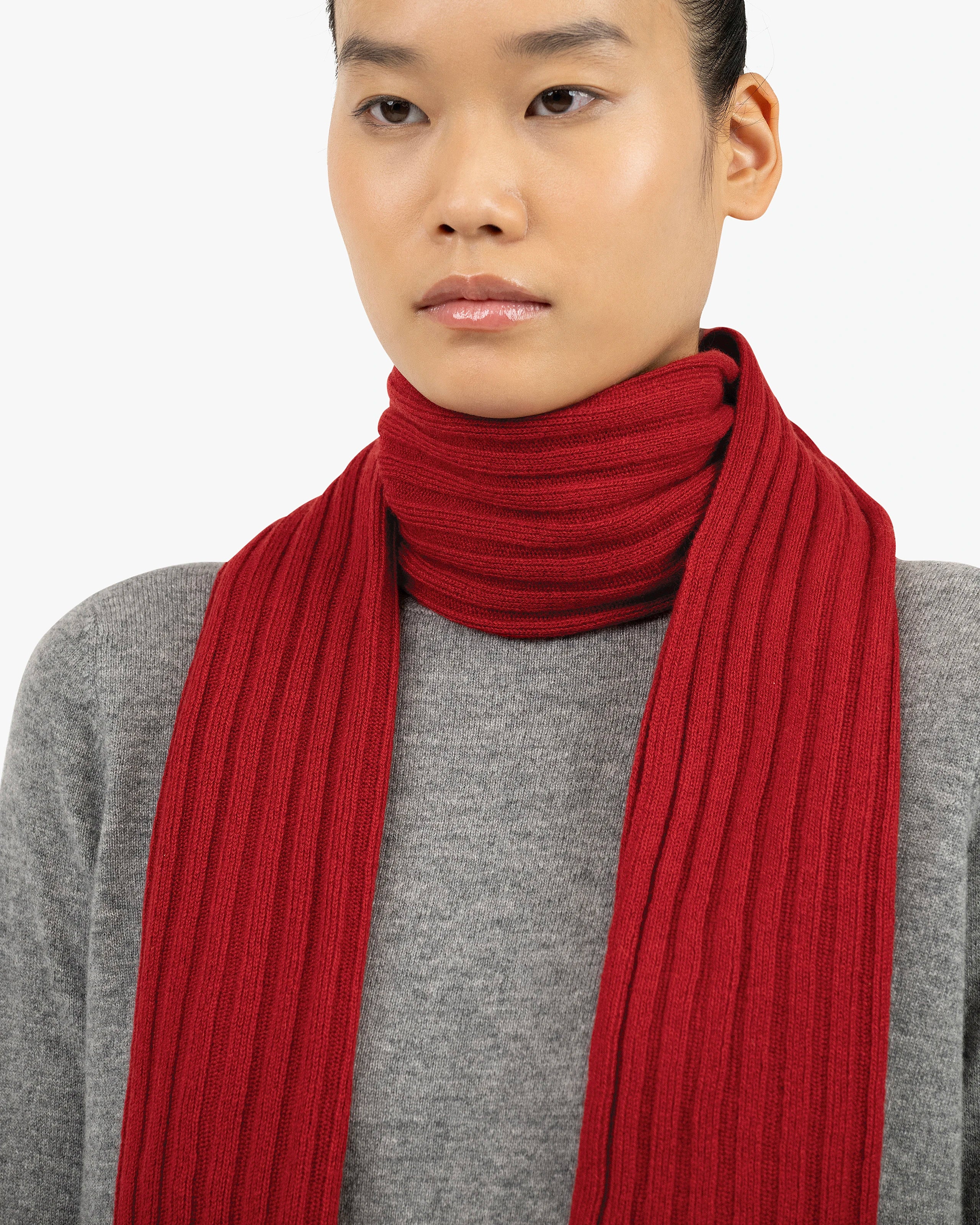 Ribbed Cashmere Scarf for Women - Red | MaisonCashmere
