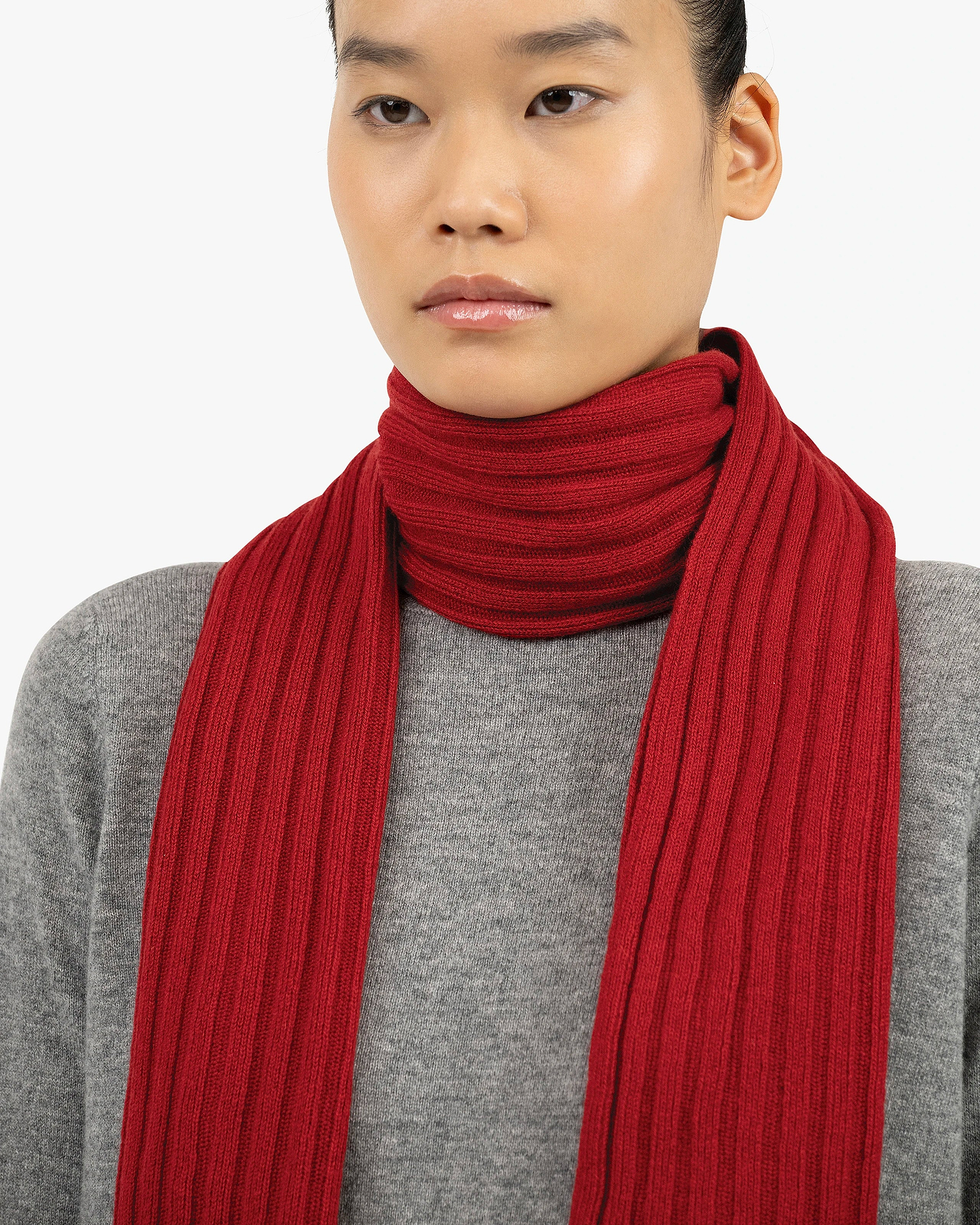 Women's Ribbed Scarf - Red Cashmere