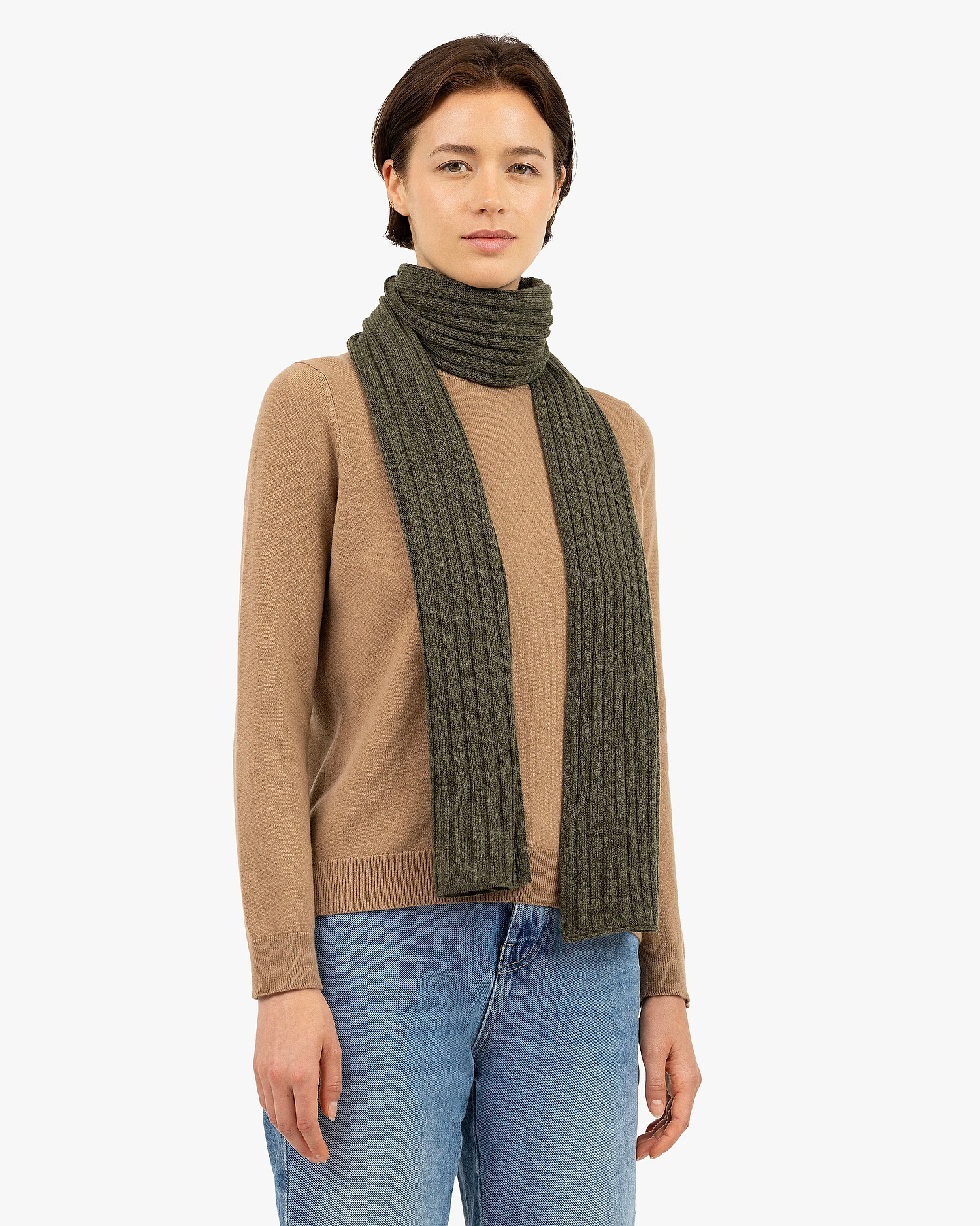 Women's Ribbed Scarf - Green Cashmere