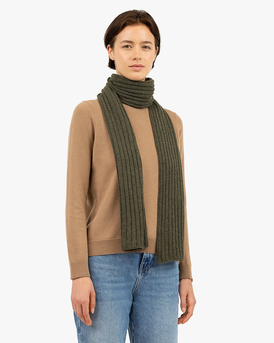 Women's Ribbed Scarf - Green Cashmere
