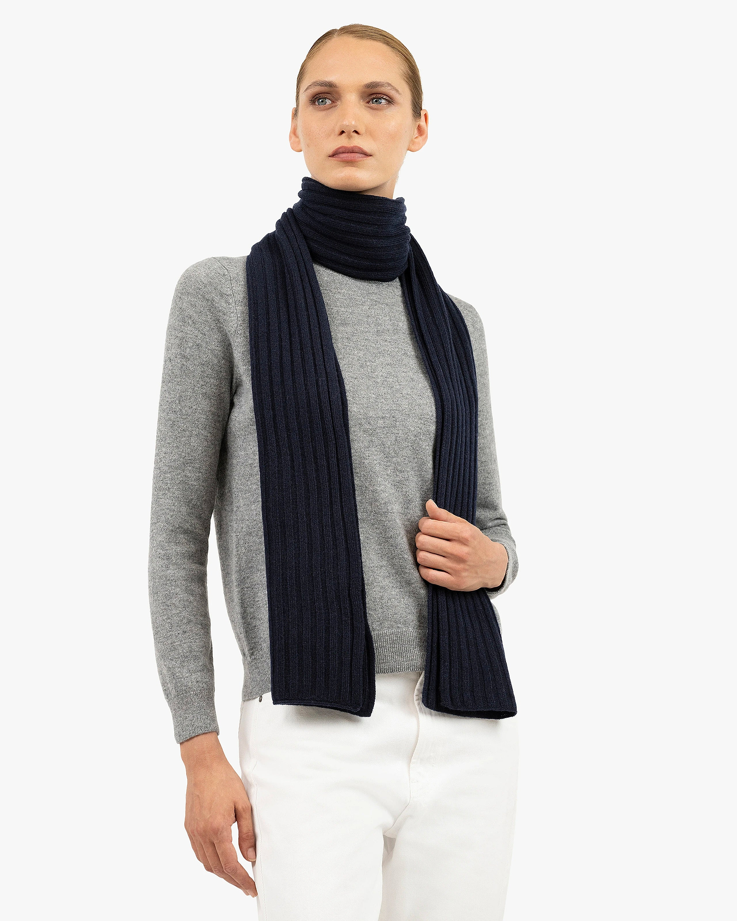 Women's Ribbed Scarf - Night Blue Cashmere