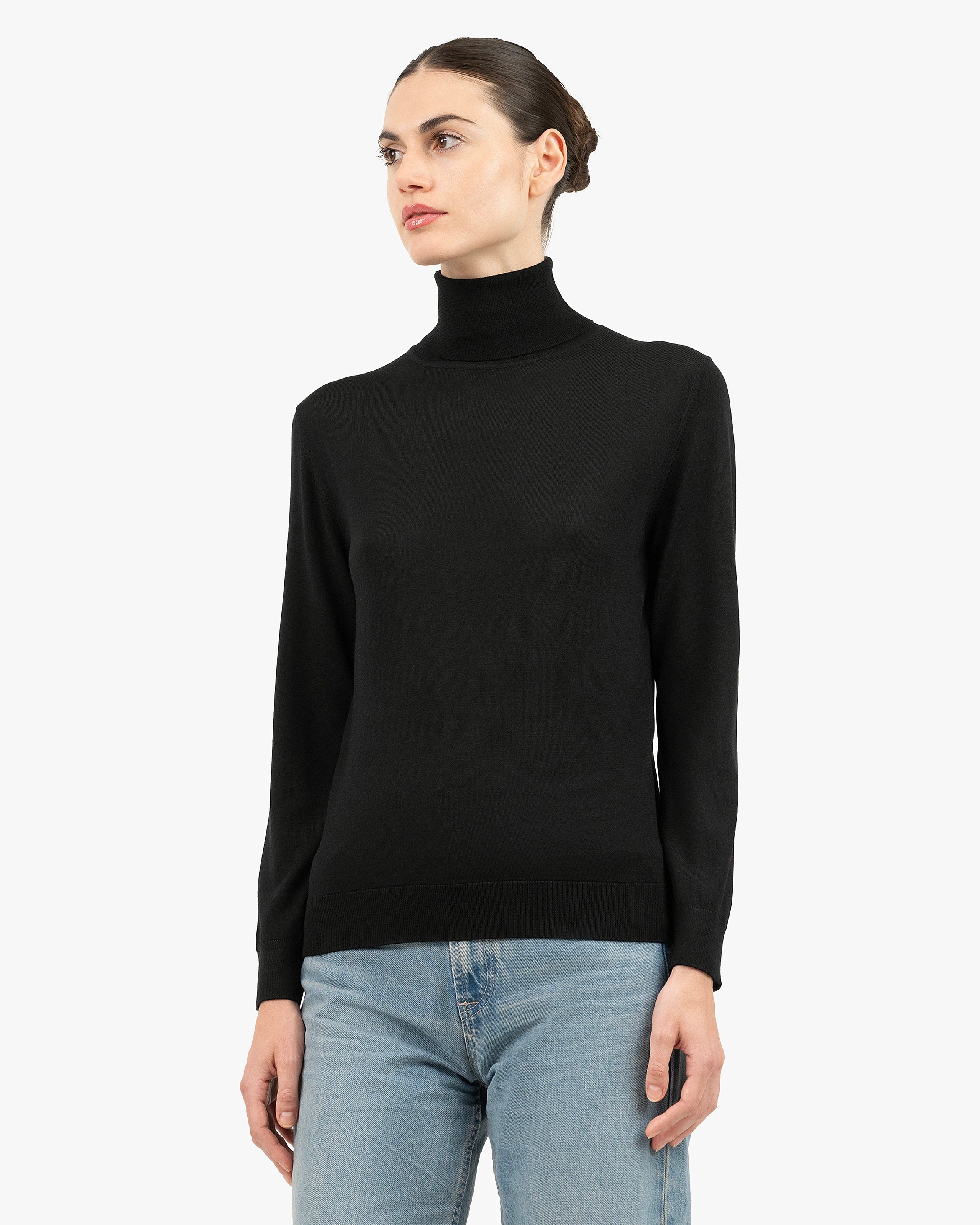 Women's Seraphine Turtleneck Sweater - Black Merino Superfine