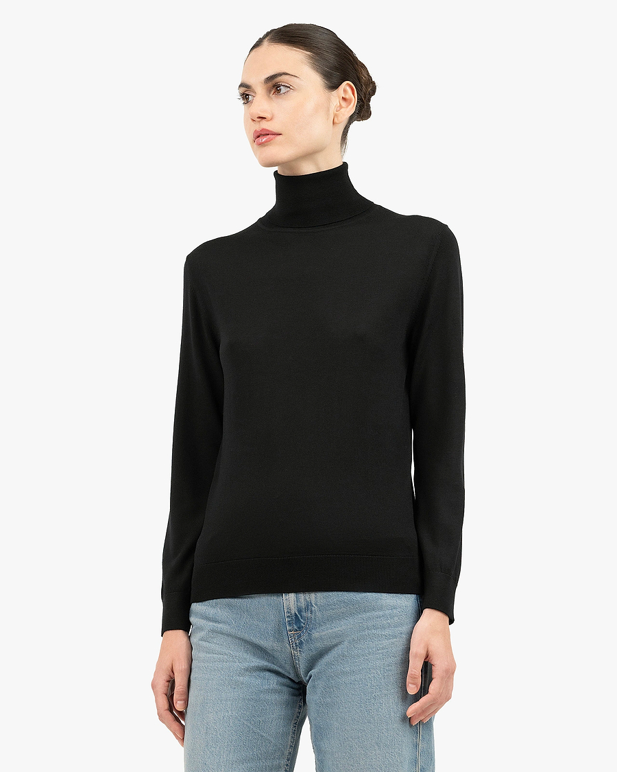 Women's Seraphine Turtleneck Sweater - Black Merino Superfine