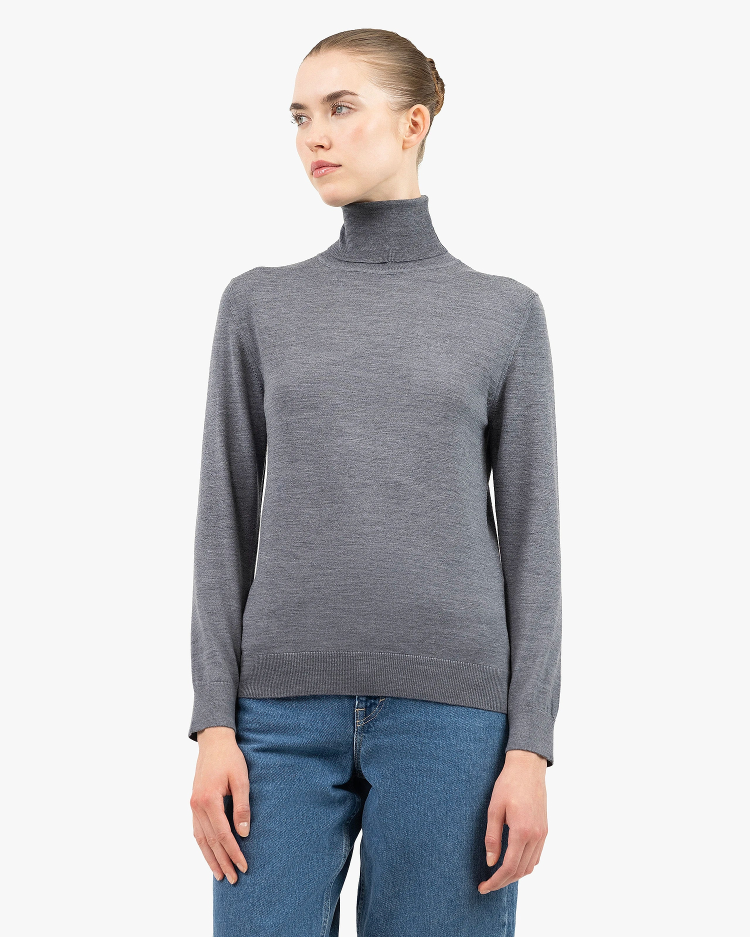 Women's Seraphine Turtleneck Sweater - Grey Merino Superfine