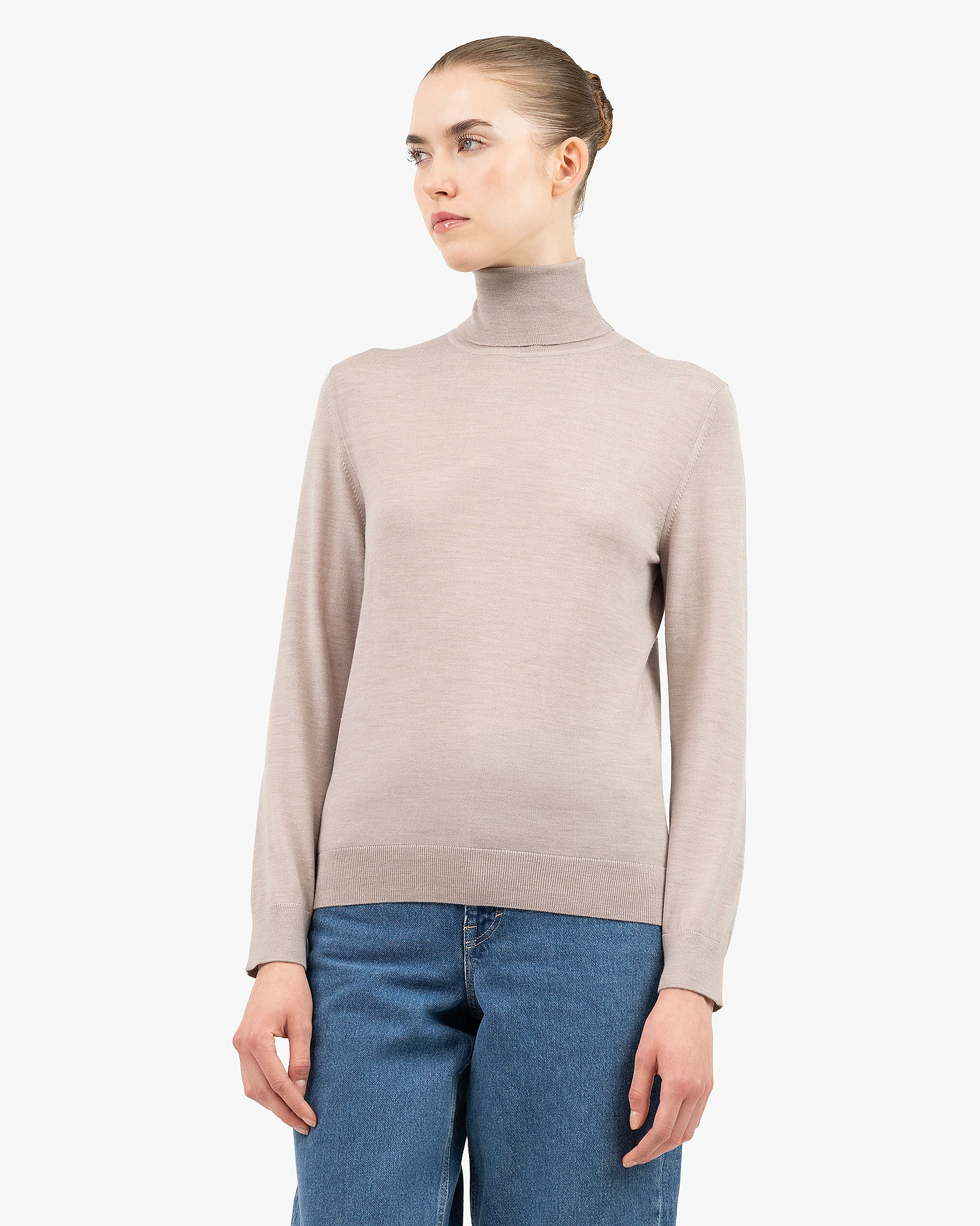 Women's Seraphine Turtleneck Sweater - Beige Merino Superfine