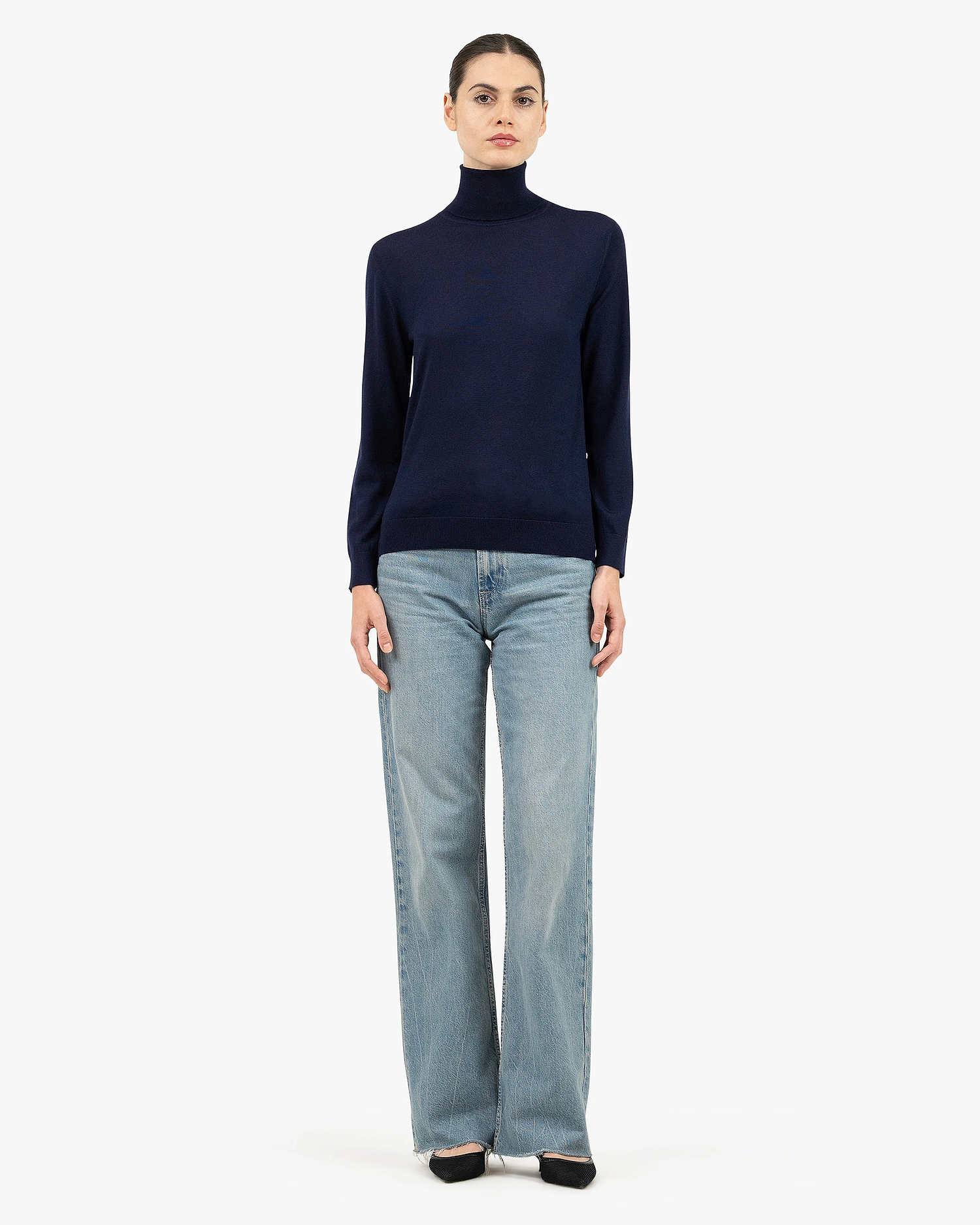 Women's Seraphine Turtleneck Sweater - Blue Merino Superfine